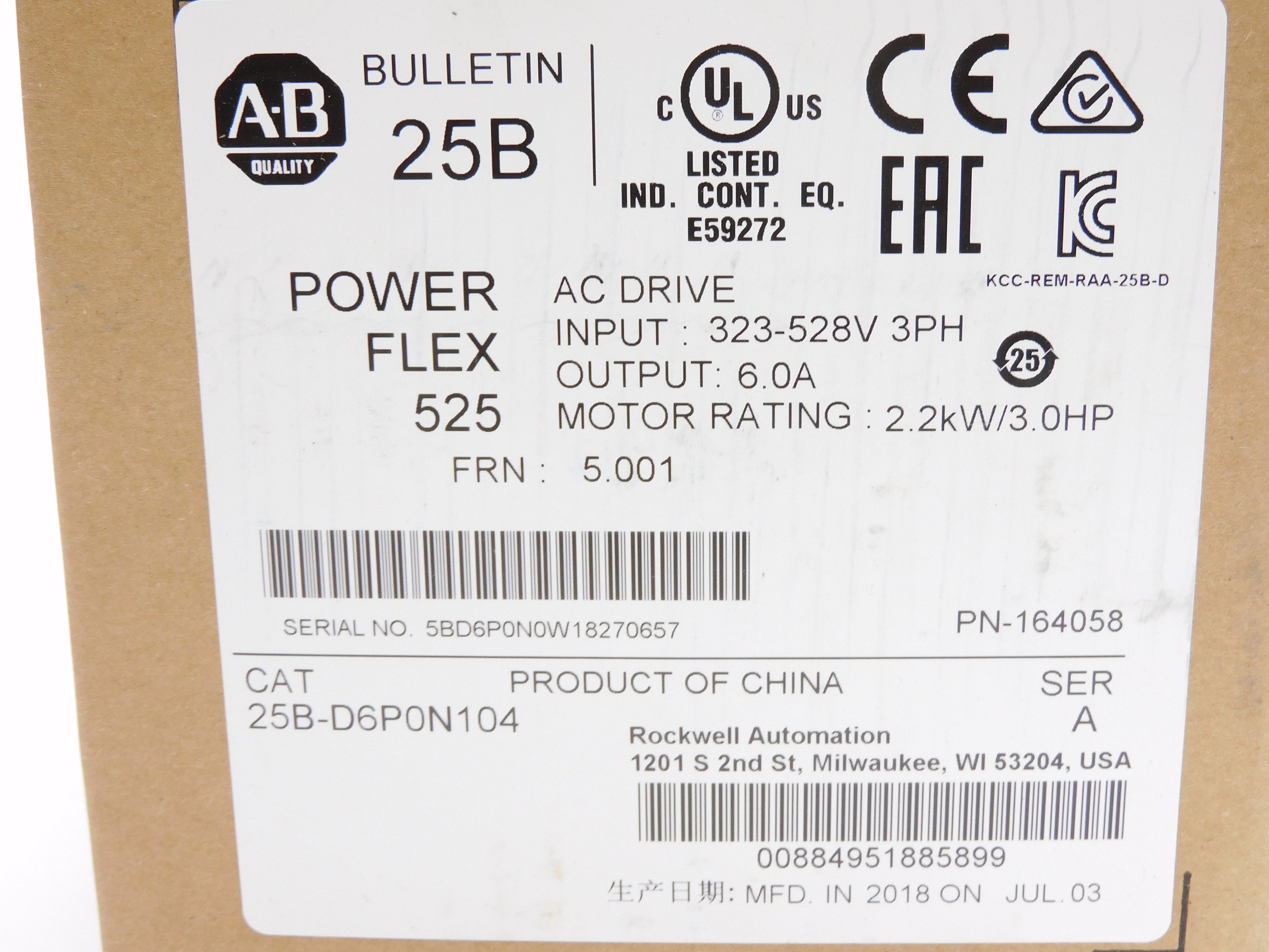 ALLEN BRADLEY 25B-D6P0N104 SER. A F/W 5.001 NSMP