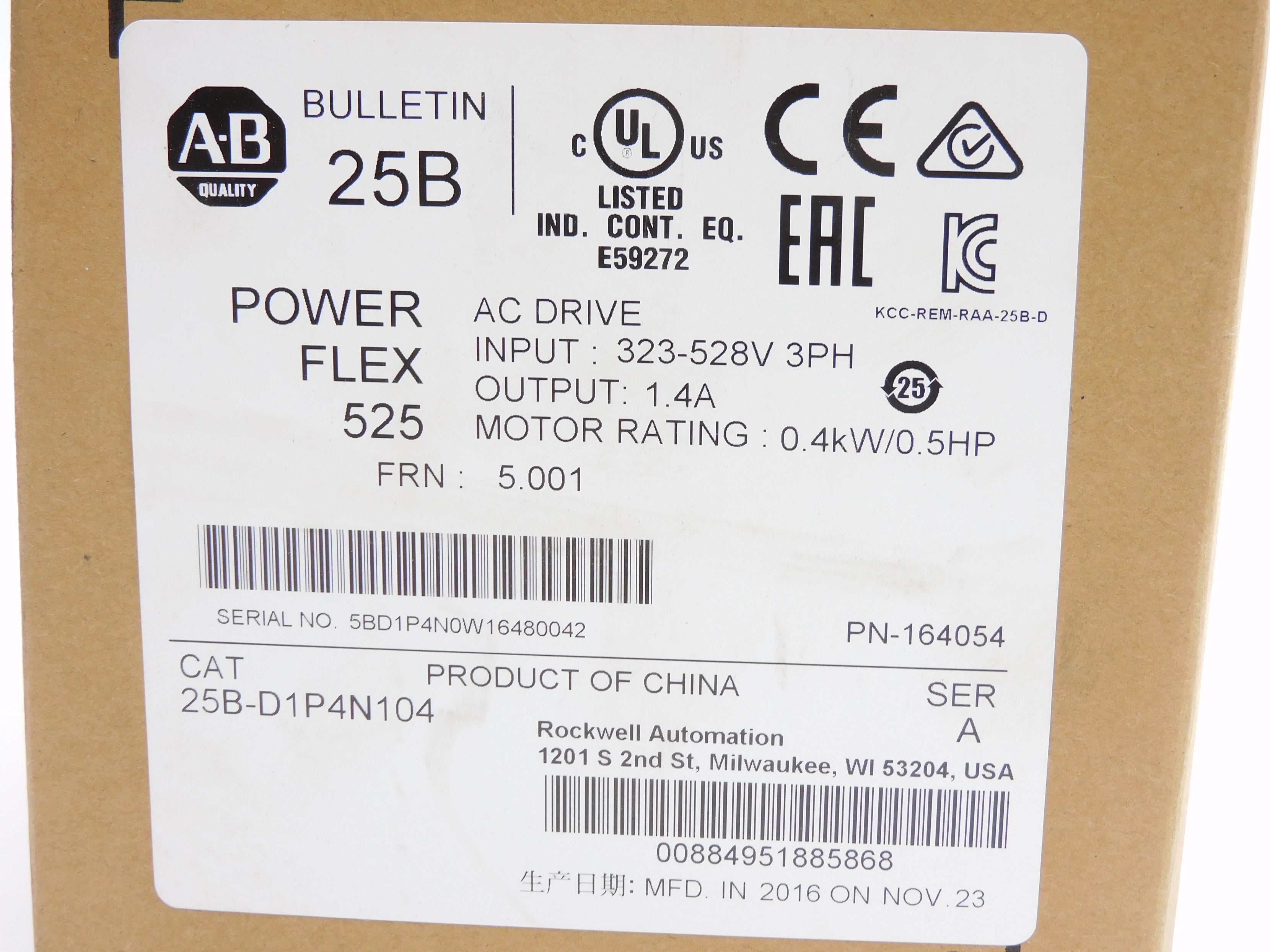 ALLEN BRADLEY 25B-D1P4N104 SER. A F/W 5.001 (AS PICTURED) NSMP