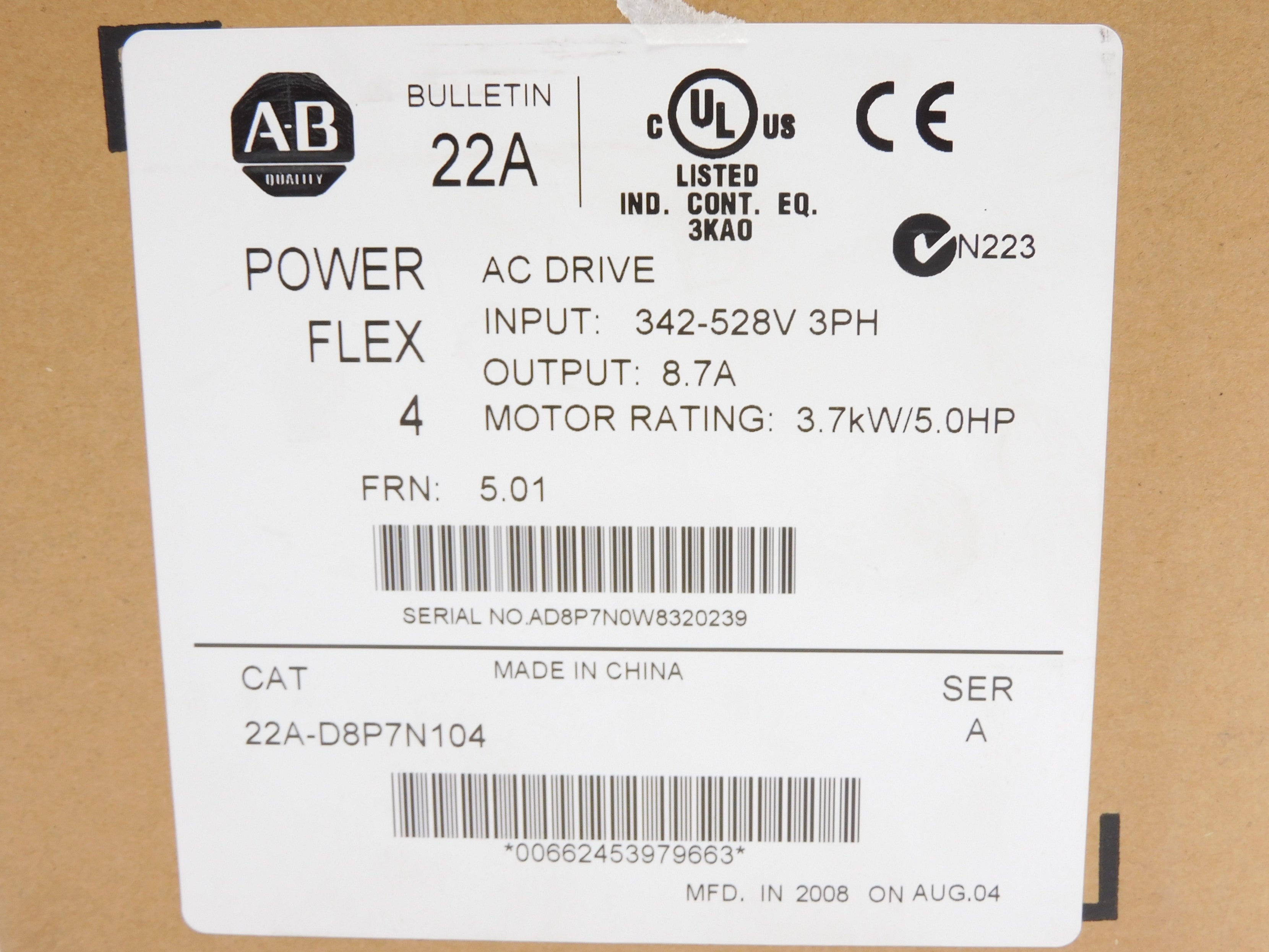 ALLEN BRADLEY 22A-D8P7N104 SER. A F/W 5.01 NSMP