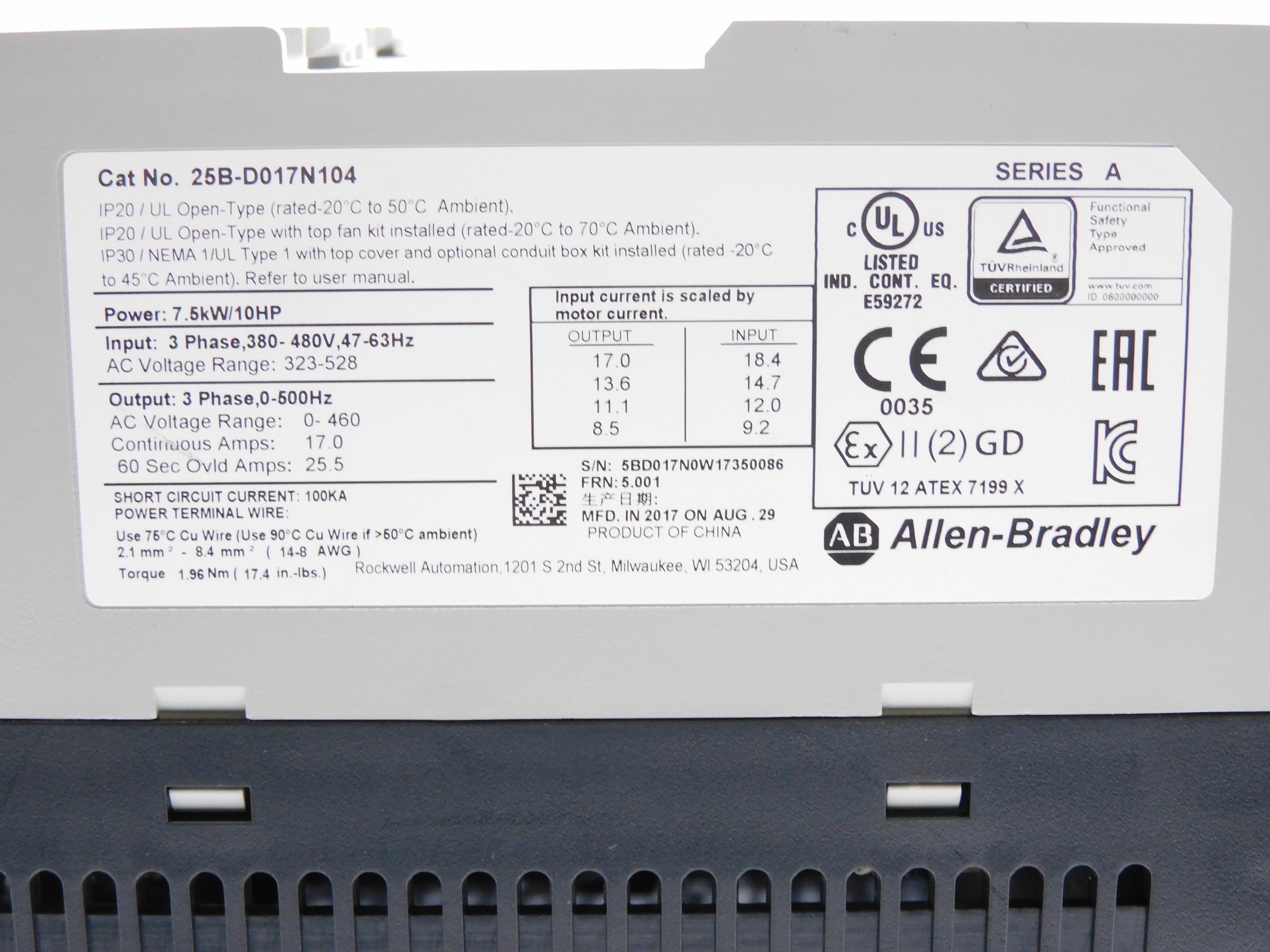 ALLEN BRADLEY 25B-D017N104 SER. A F/W 5.001 NSMP