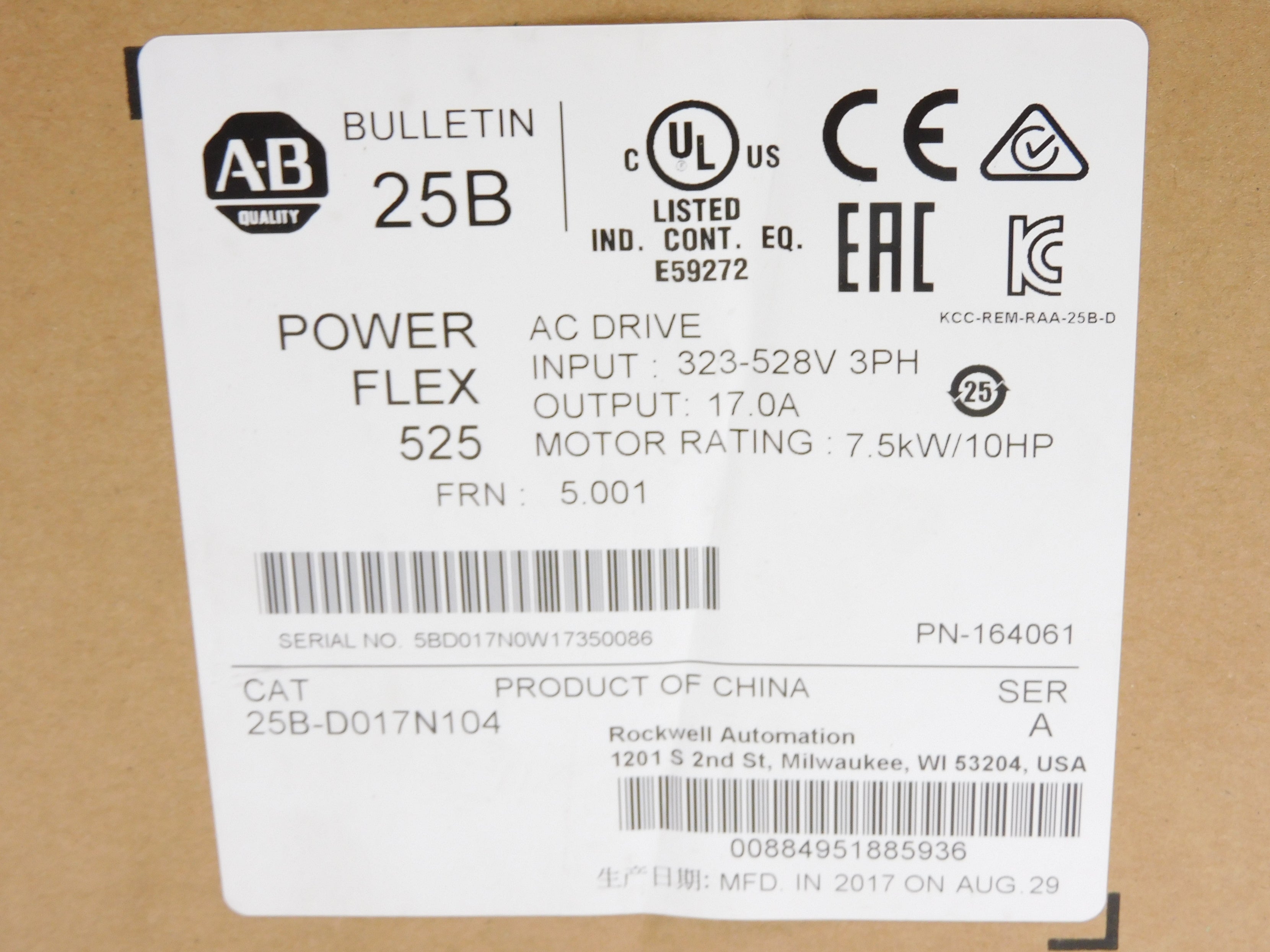 ALLEN BRADLEY 25B-D017N104 SER. A F/W 5.001 NSMP