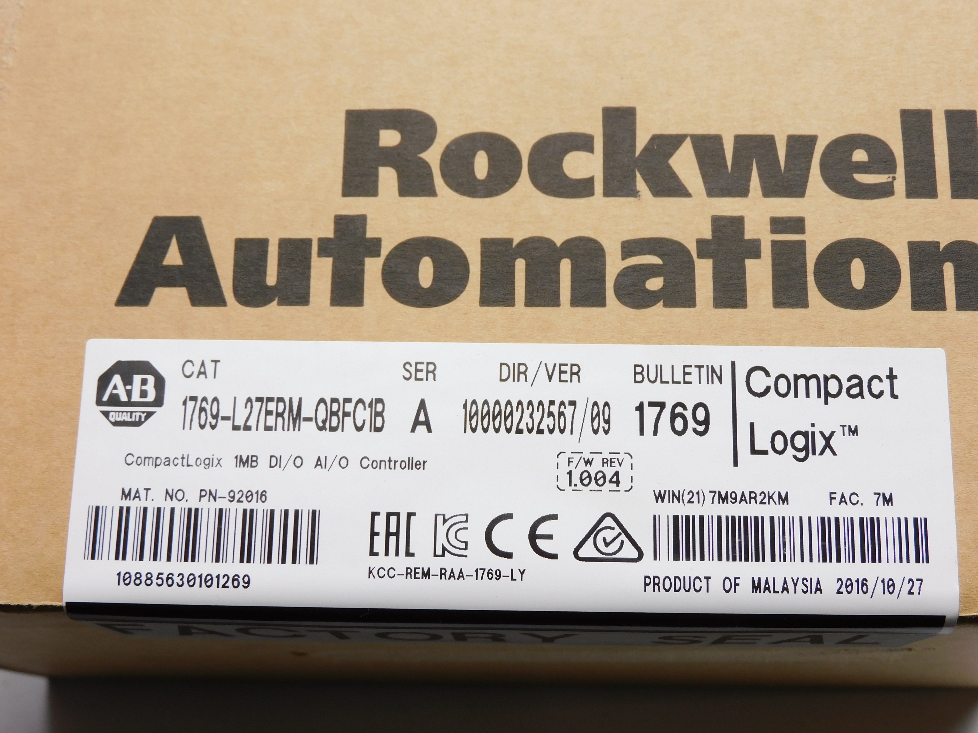 ALLEN BRADLEY 1769-L27ERM-QBFC1B SER. A F/W 1.004 DATE: 2016 NSFS
