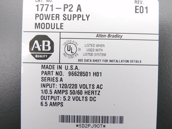 ALLEN BRADLEY 1771-P2 SER. A 120/220VAC 6.5A NSMP