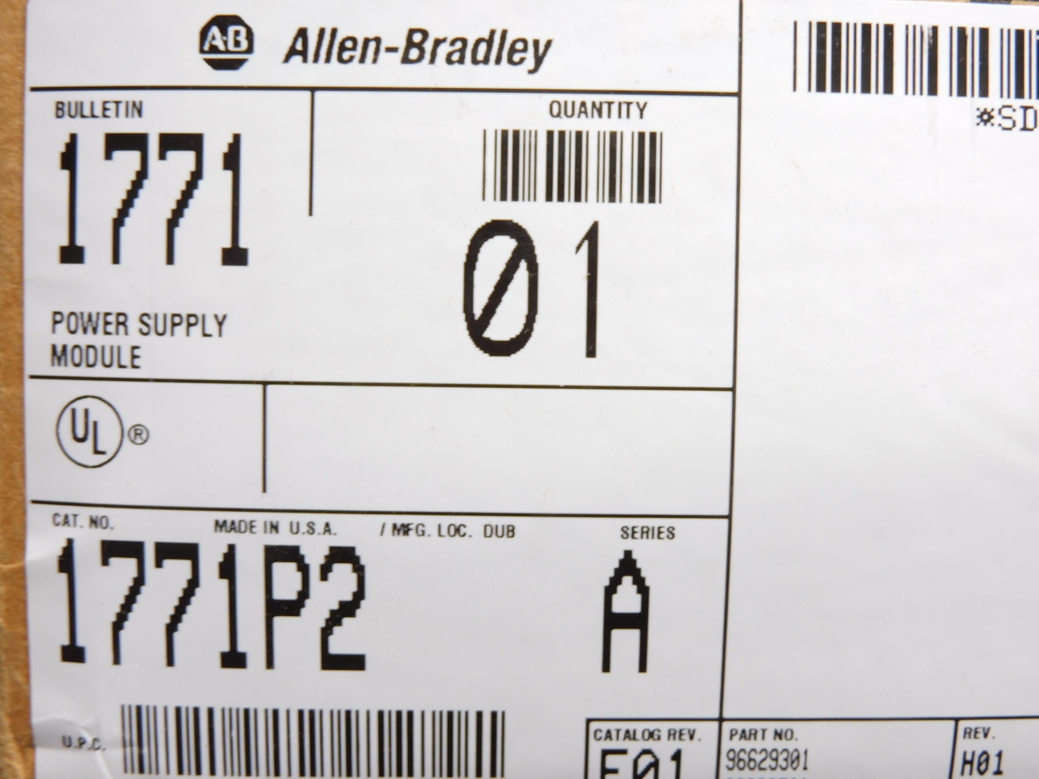 ALLEN BRADLEY 1771-P2 SER. A 120/220VAC 6.5A NSMP