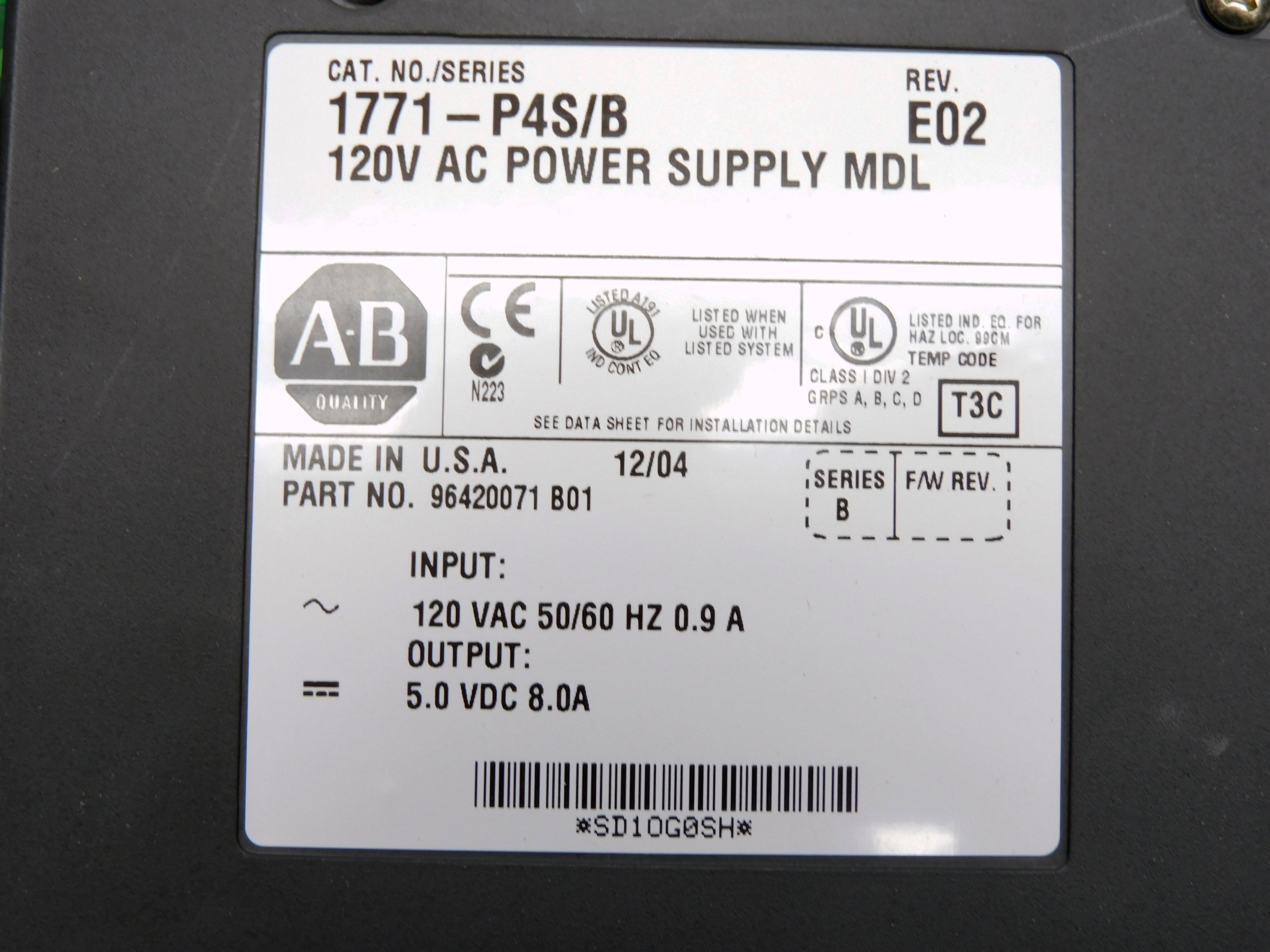 ALLEN BRADLEY 1771-P4S SER. B 120VAC 0.9A UNMP