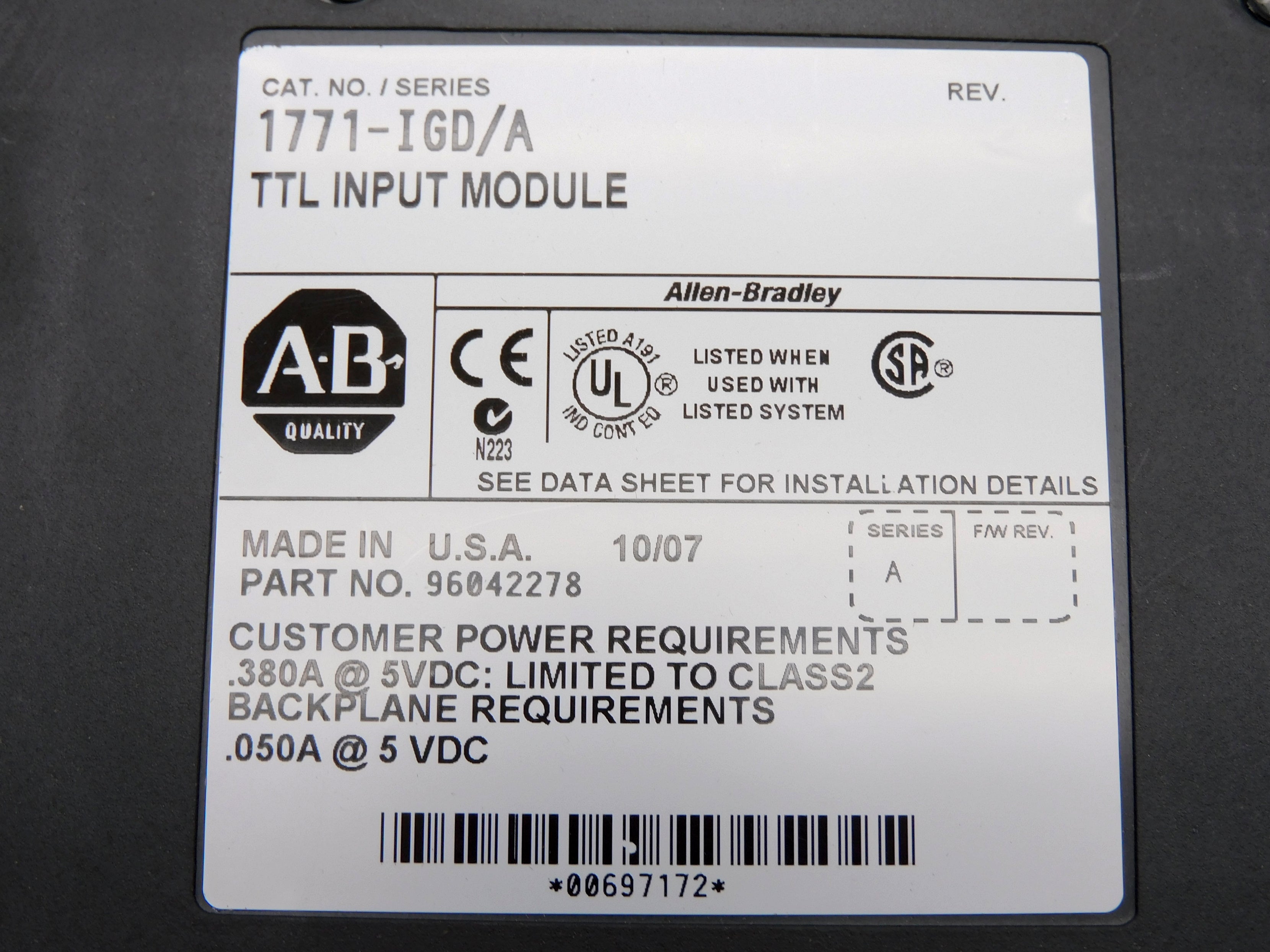 ALLEN BRADLEY 1771-IGD SER. A UNMP