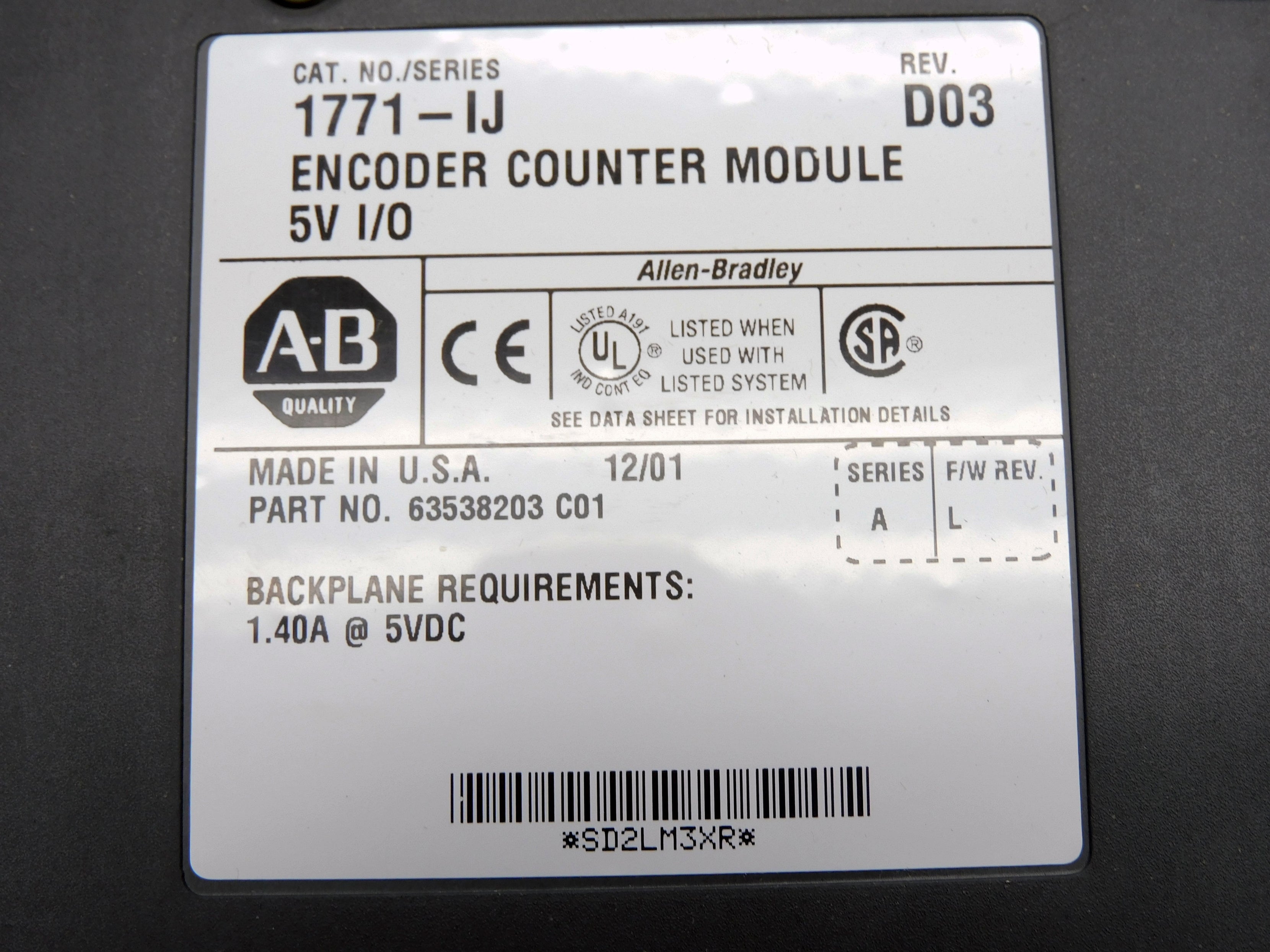 ALLEN BRADLEY 1771-IJ SER. A F/W L 5VDC 1.4A UNMP
