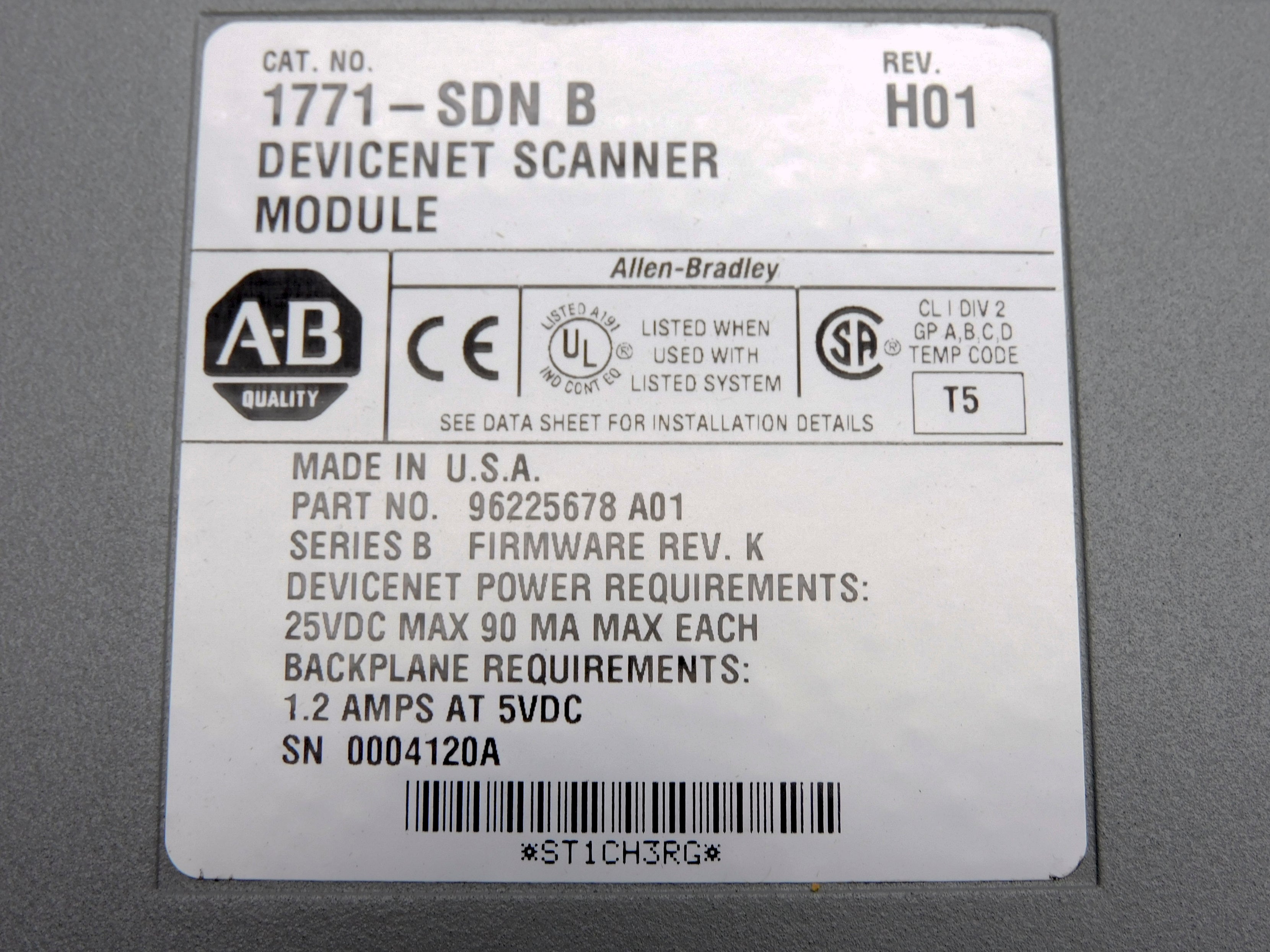 ALLEN BRADLEY 1771-SDN SER. B F/W K UNMP