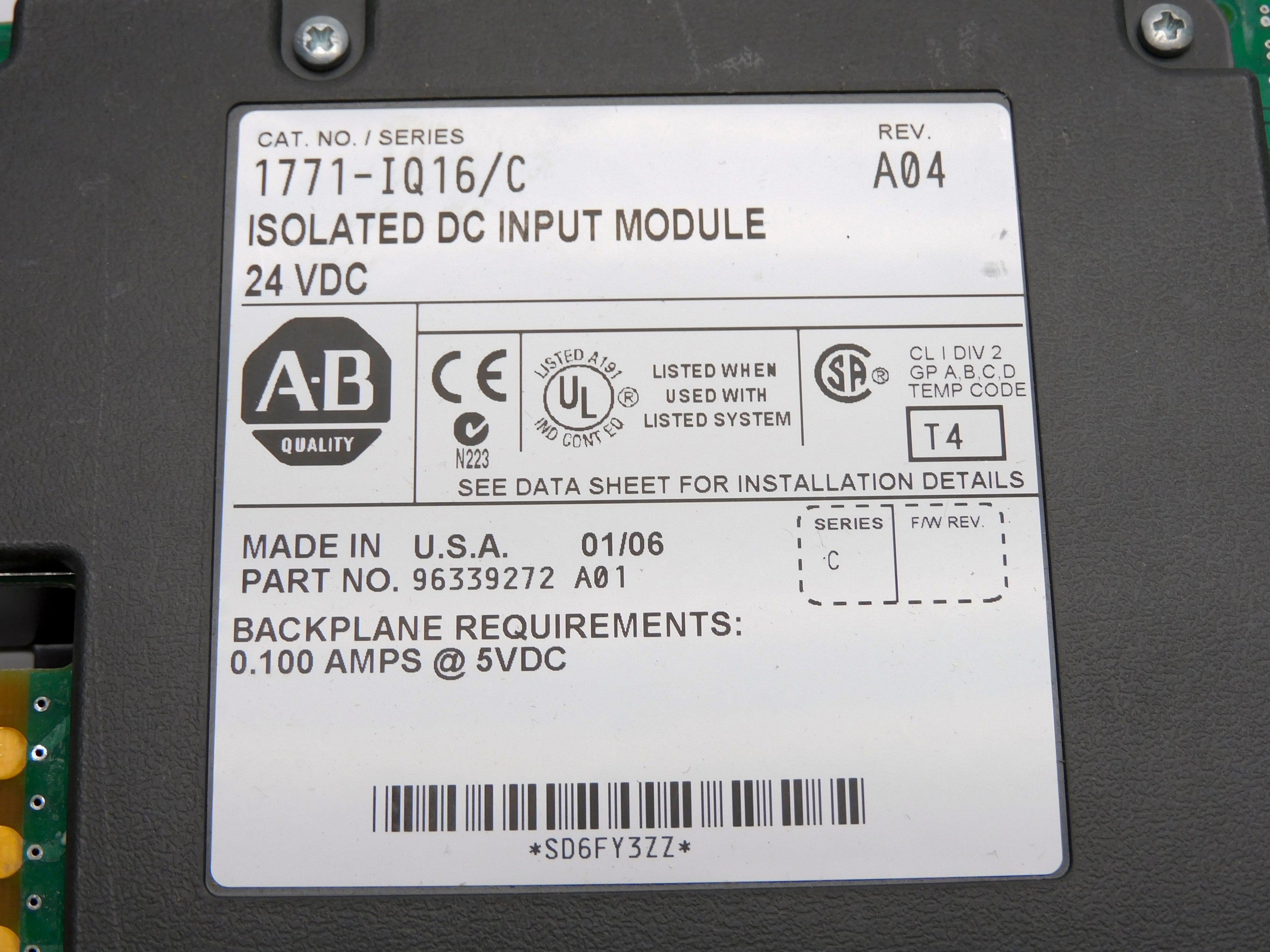 ALLEN BRADLEY 1771-IQ16 SER. C 24VDC 0.100A UNMP