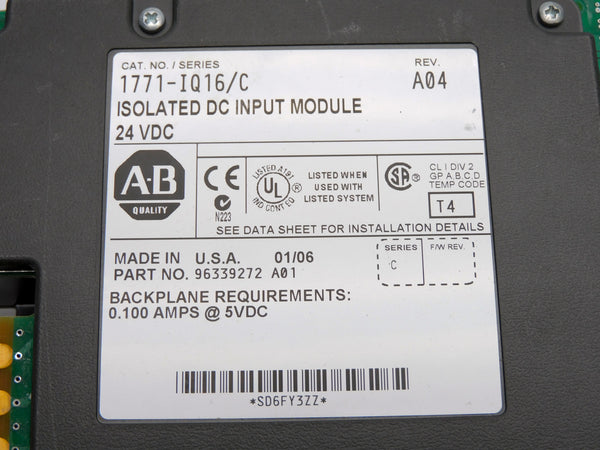 ALLEN BRADLEY 1771-IQ16 SER. C 24VDC 0.100A UNMP