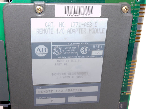 ALLEN BRADLEY 1771-ASB SER. D 5VDC 1.0A F/W F (NO TERMINAL) UNMP