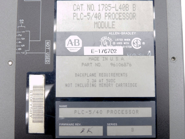 ALLEN BRADLEY 1785-L40B SER. B F/W 1K (NO KEY) REMAN