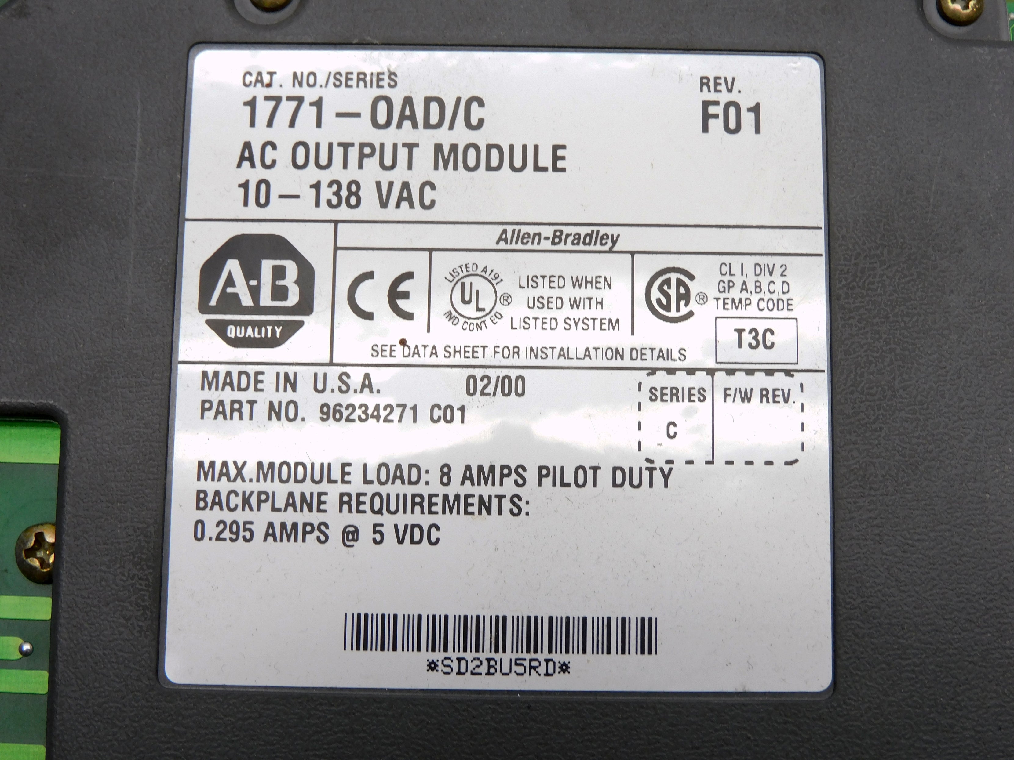 ALLEN BRADLEY 1771-OAD SER. C 10-138VAC 8A UNMP