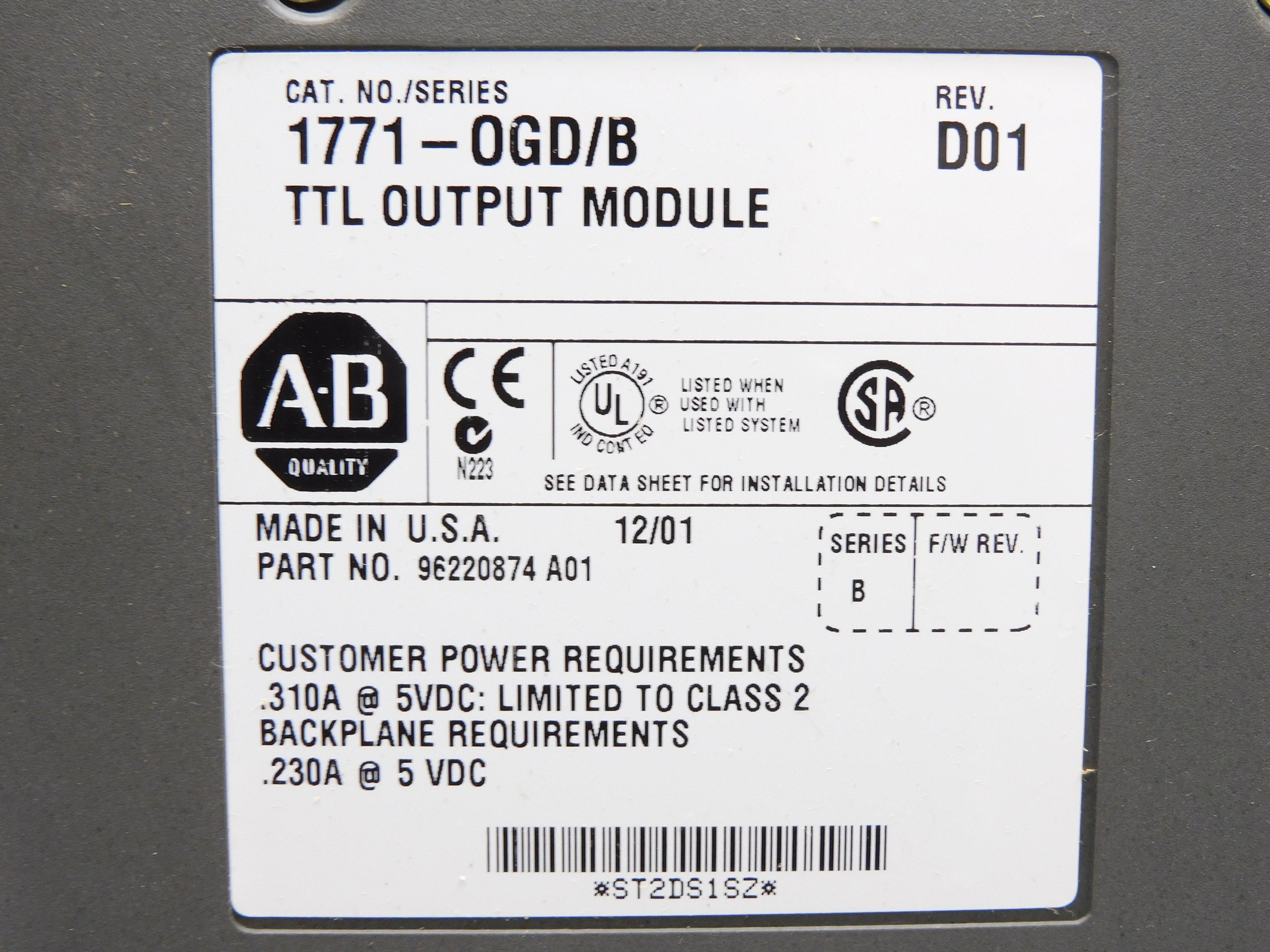 ALLEN BRADLEY 1771-OGD SER. B NSMP
