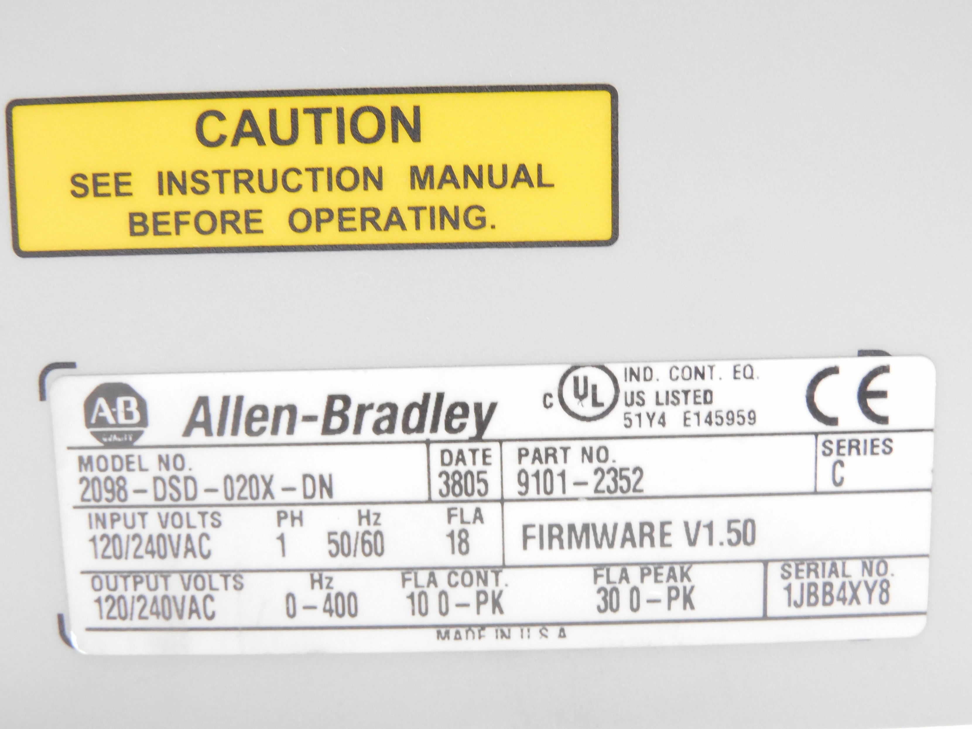 ALLEN BRADLEY 2098-DSD-020X-DN SER. C F/W V1.50 UNMP