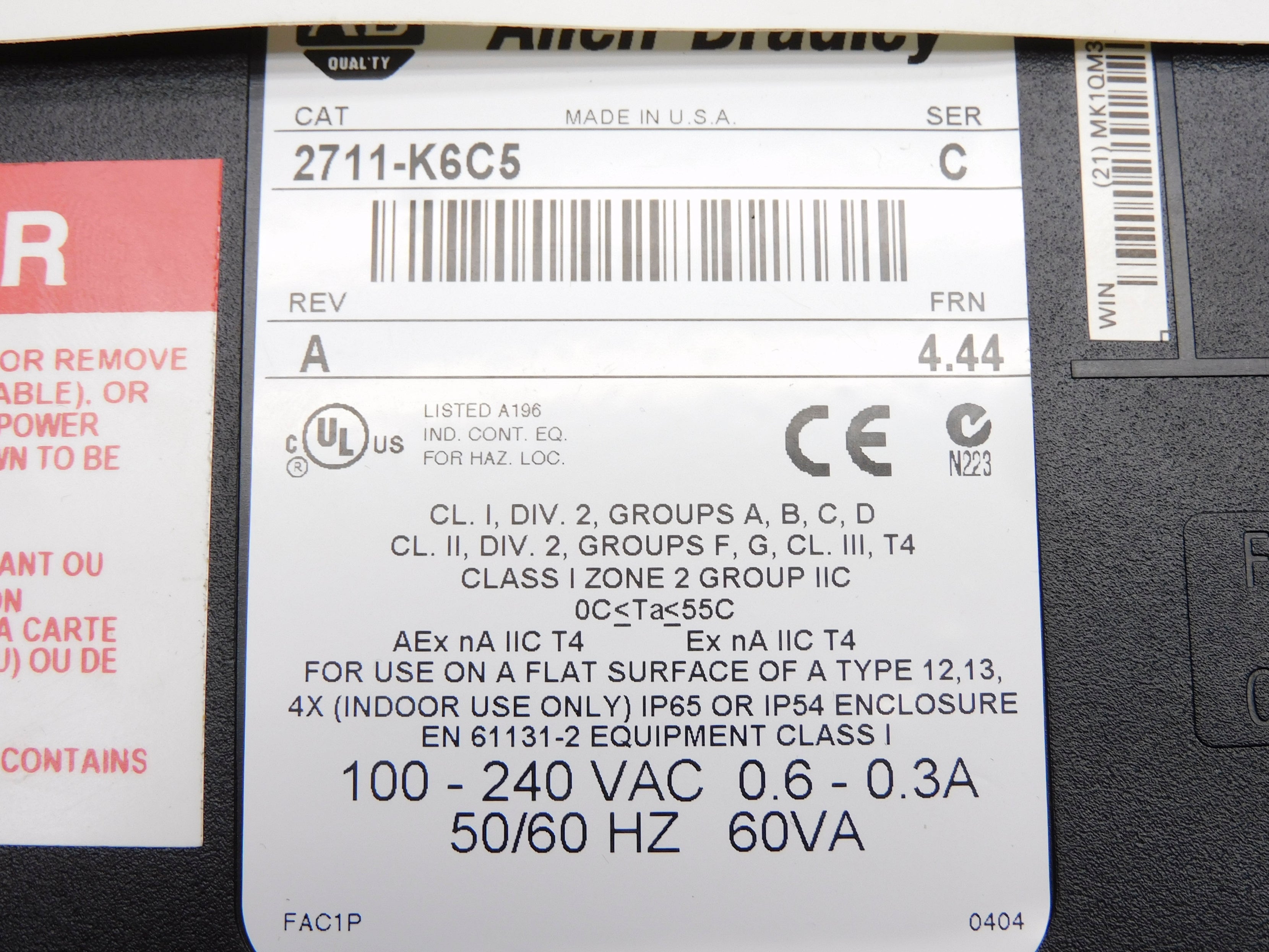 ALLEN BRADLEY 2711-K6C5 SER. C F/W 4.44 NSMP