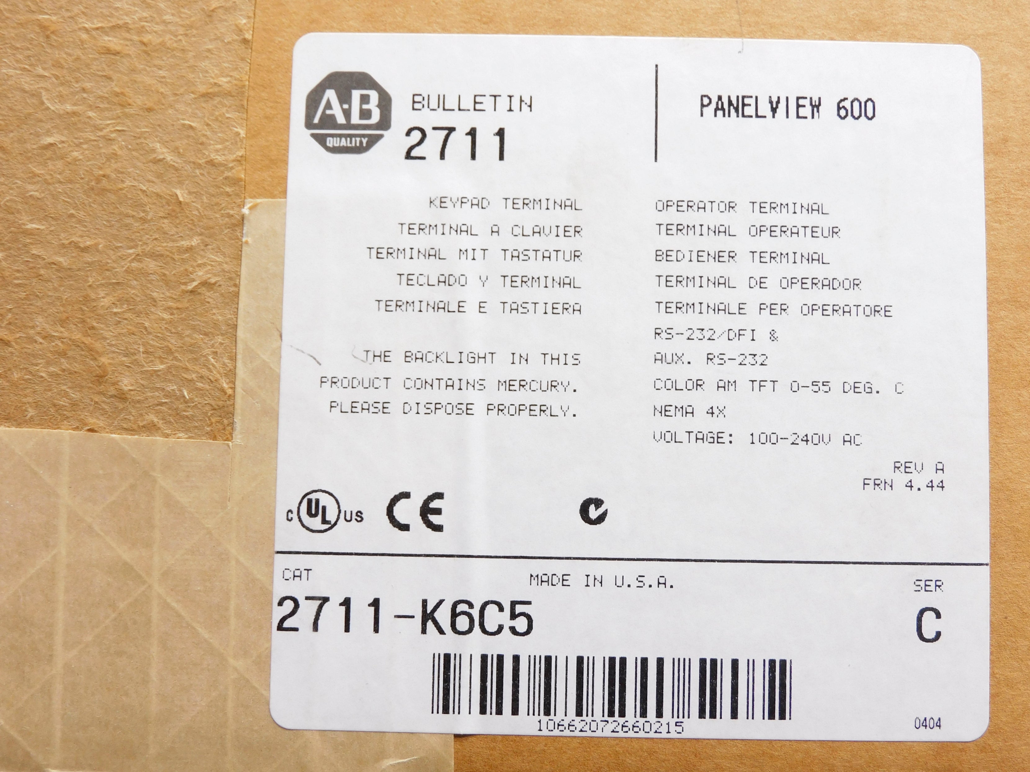 ALLEN BRADLEY 2711-K6C5 SER. C F/W 4.44 NSMP