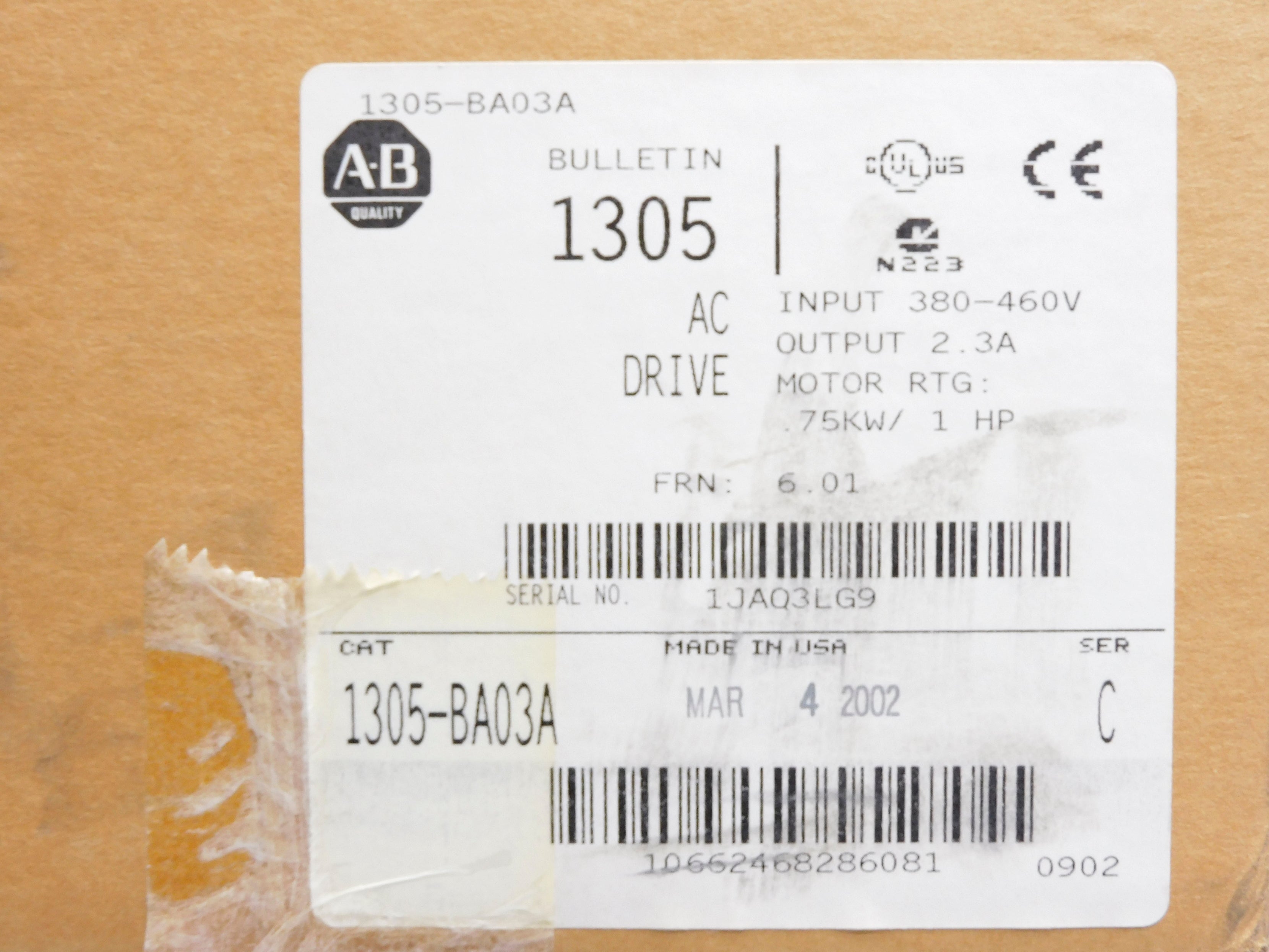 ALLEN BRADLEY 1305-BA03A SER. C F/W 6.01 (BR/WH) NSMP