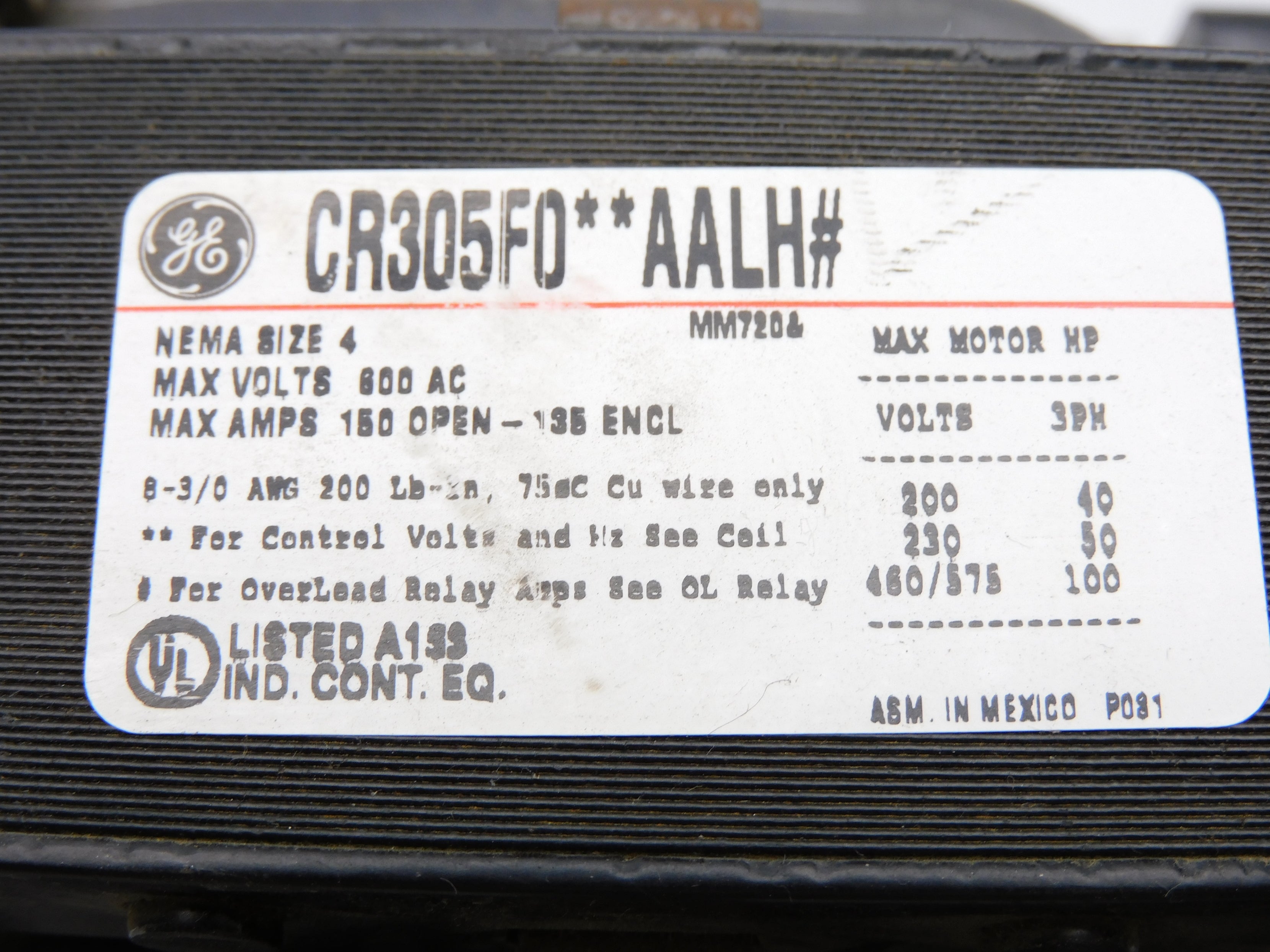 GENERAL ELECTRIC CR305F002AALH# 460-480V UNMP