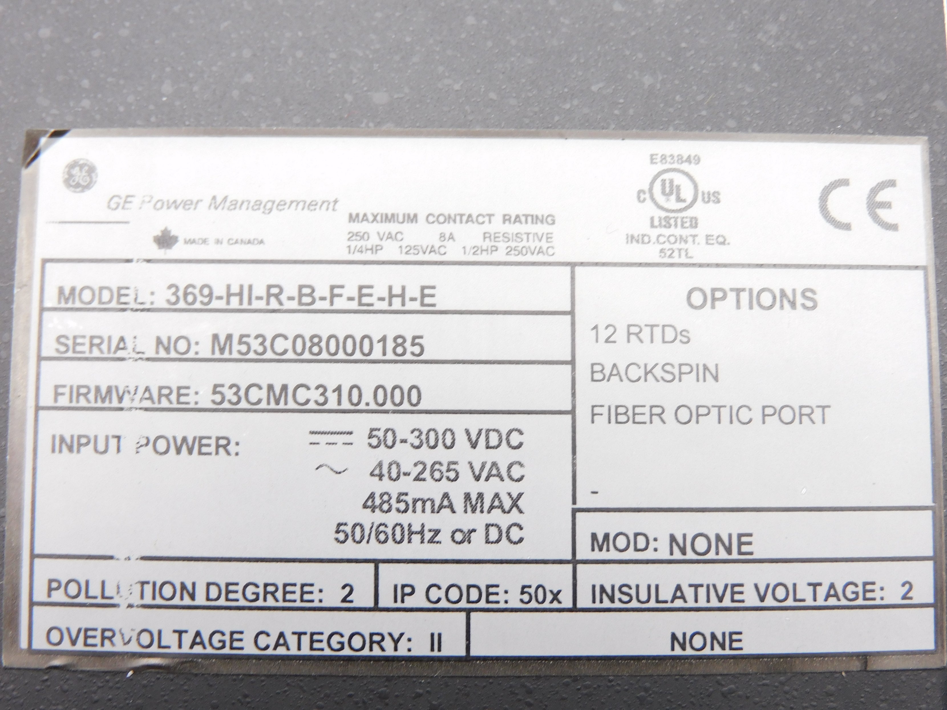 GENERAL ELECTRIC 369-HI-R-B-F-E-H-E (AS PICTURED) NSNP
