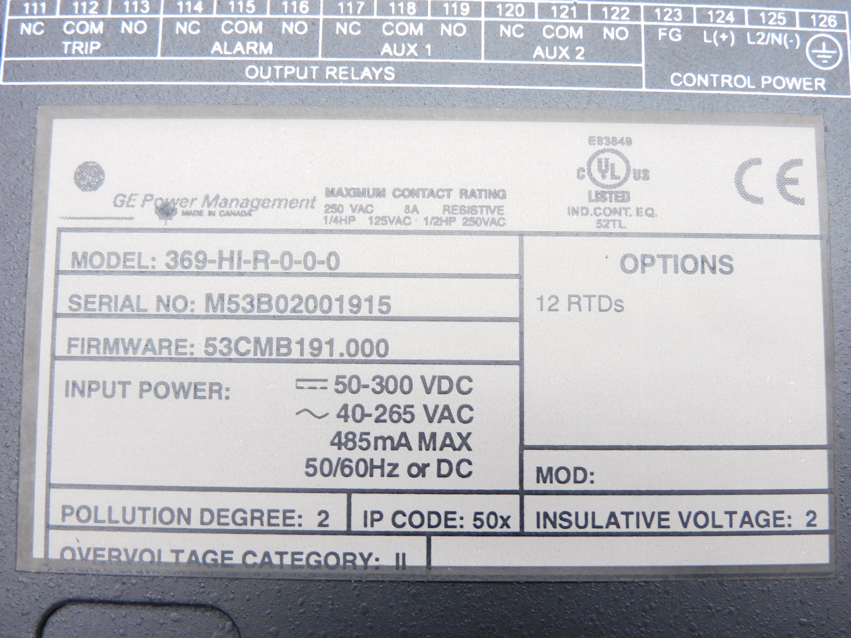GENERAL ELECTRIC 369-HI-R-0-0-0 UNMP
