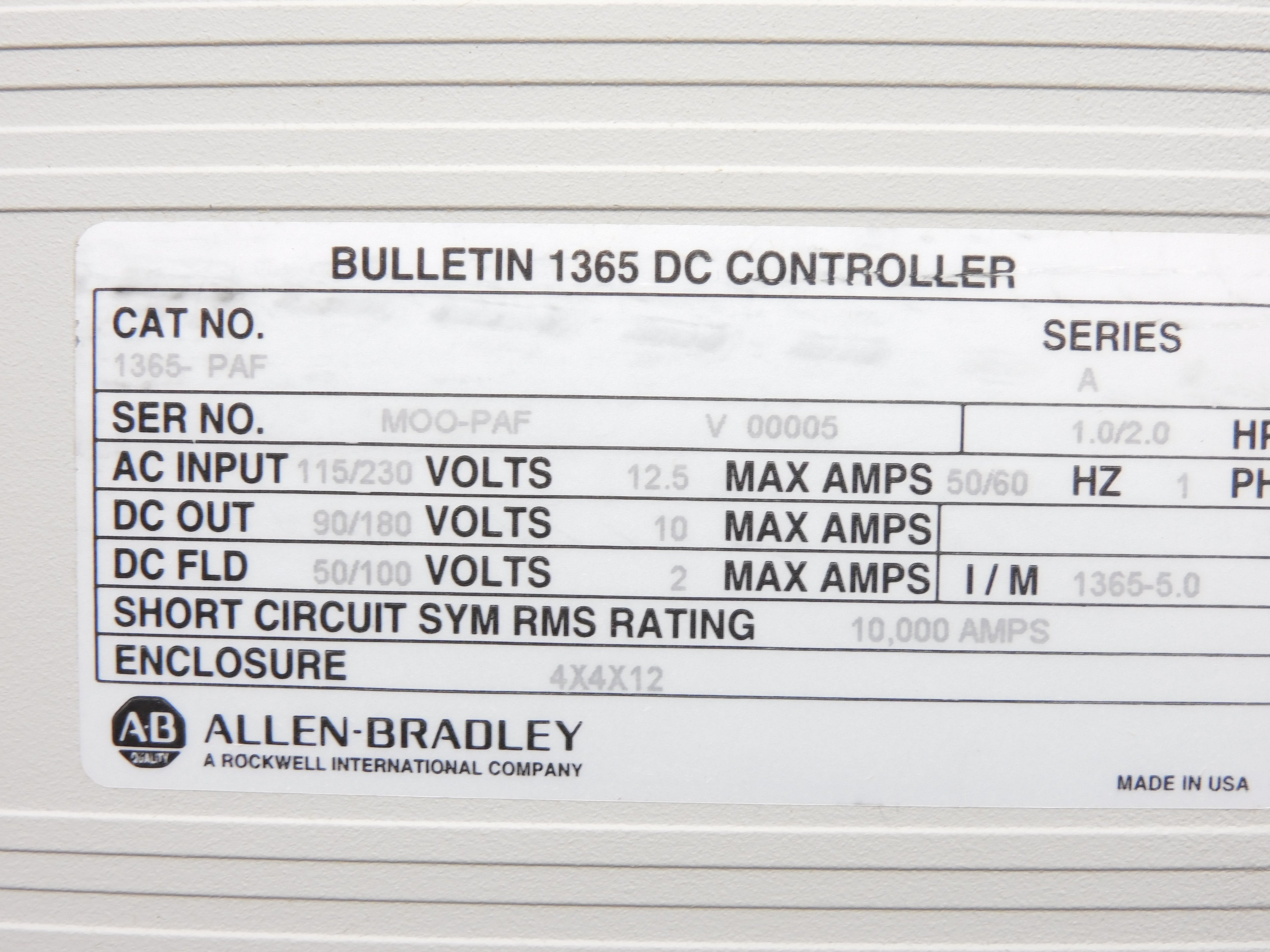 ALLEN BRADLEY 1365-PAF SER. A (BR/WH) NSMP