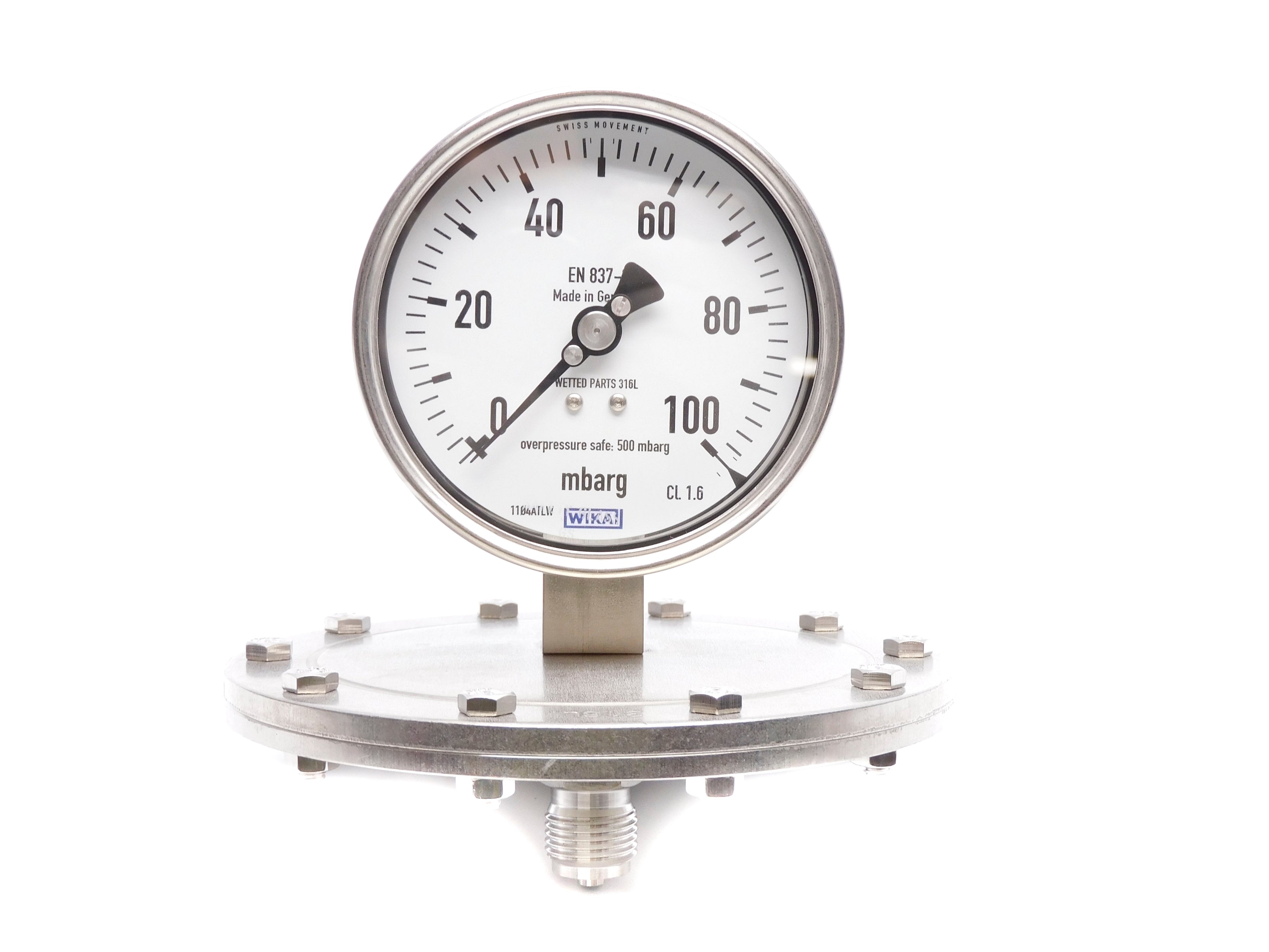 WIKA EN837-1 Cl.1.6 0-100mbarg NSNP