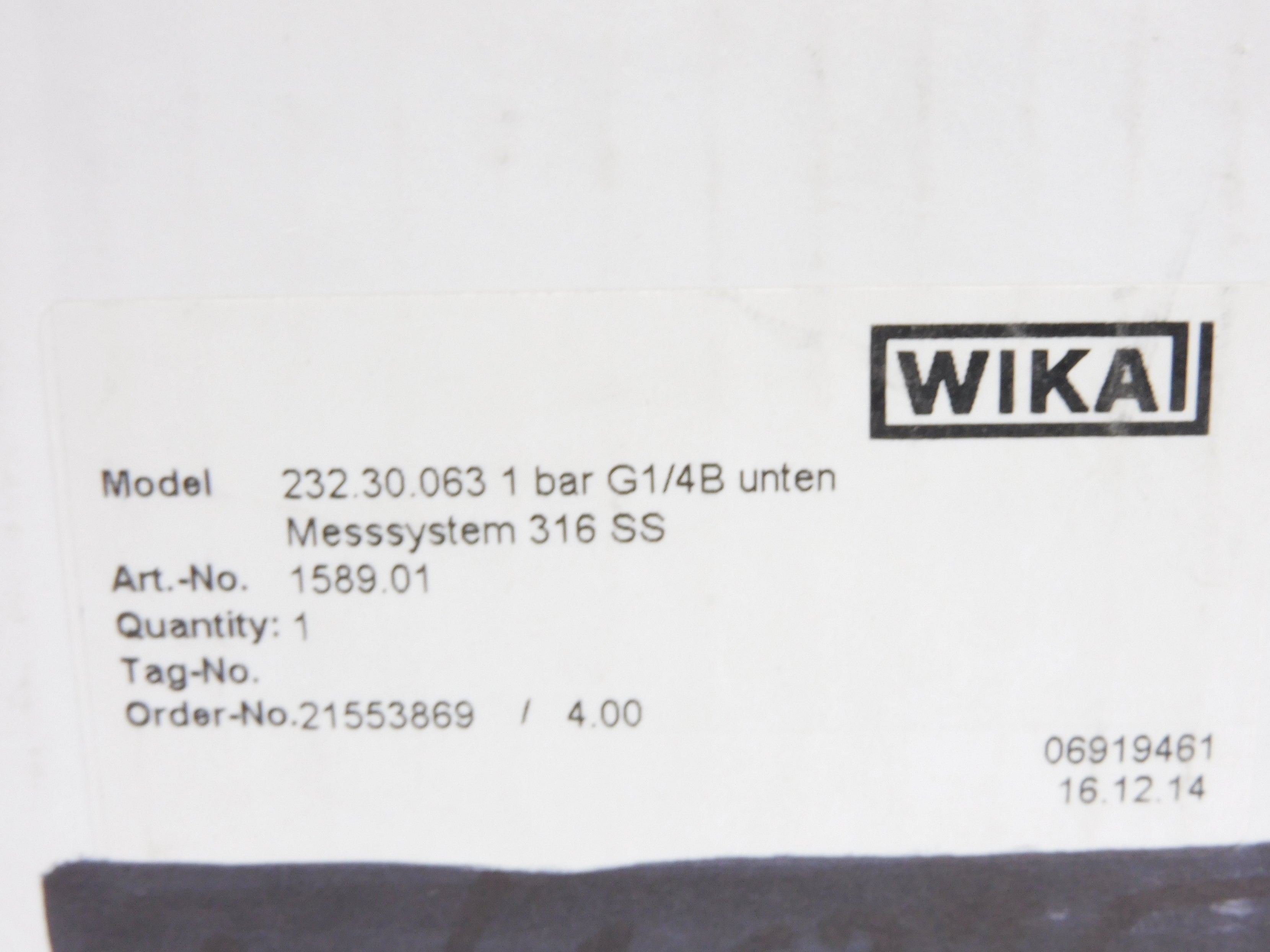 WIKA 232.30.063 1589.01 0-1.0BAR NSMP