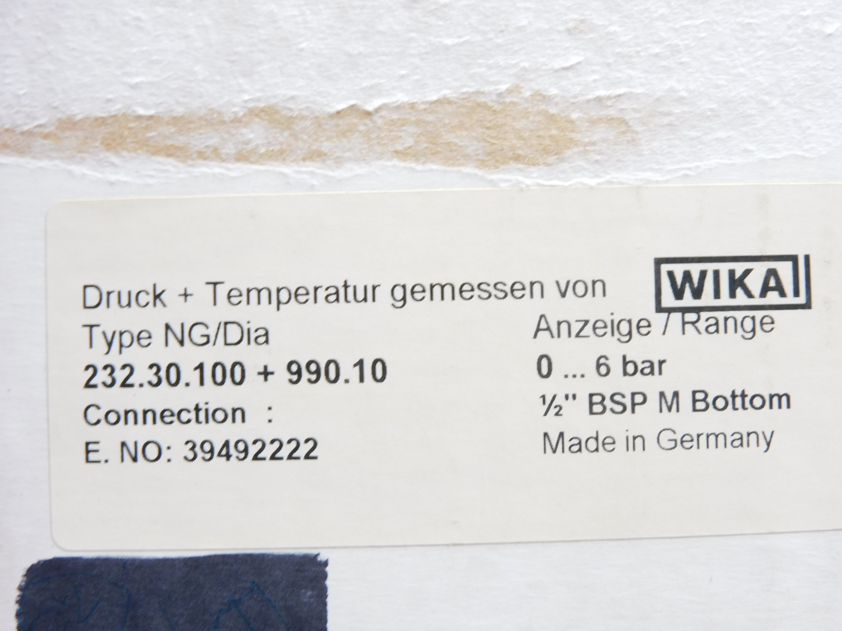 WIKA 232.30.100+990.10 0-6BAR (AS PICTURED) NSMP