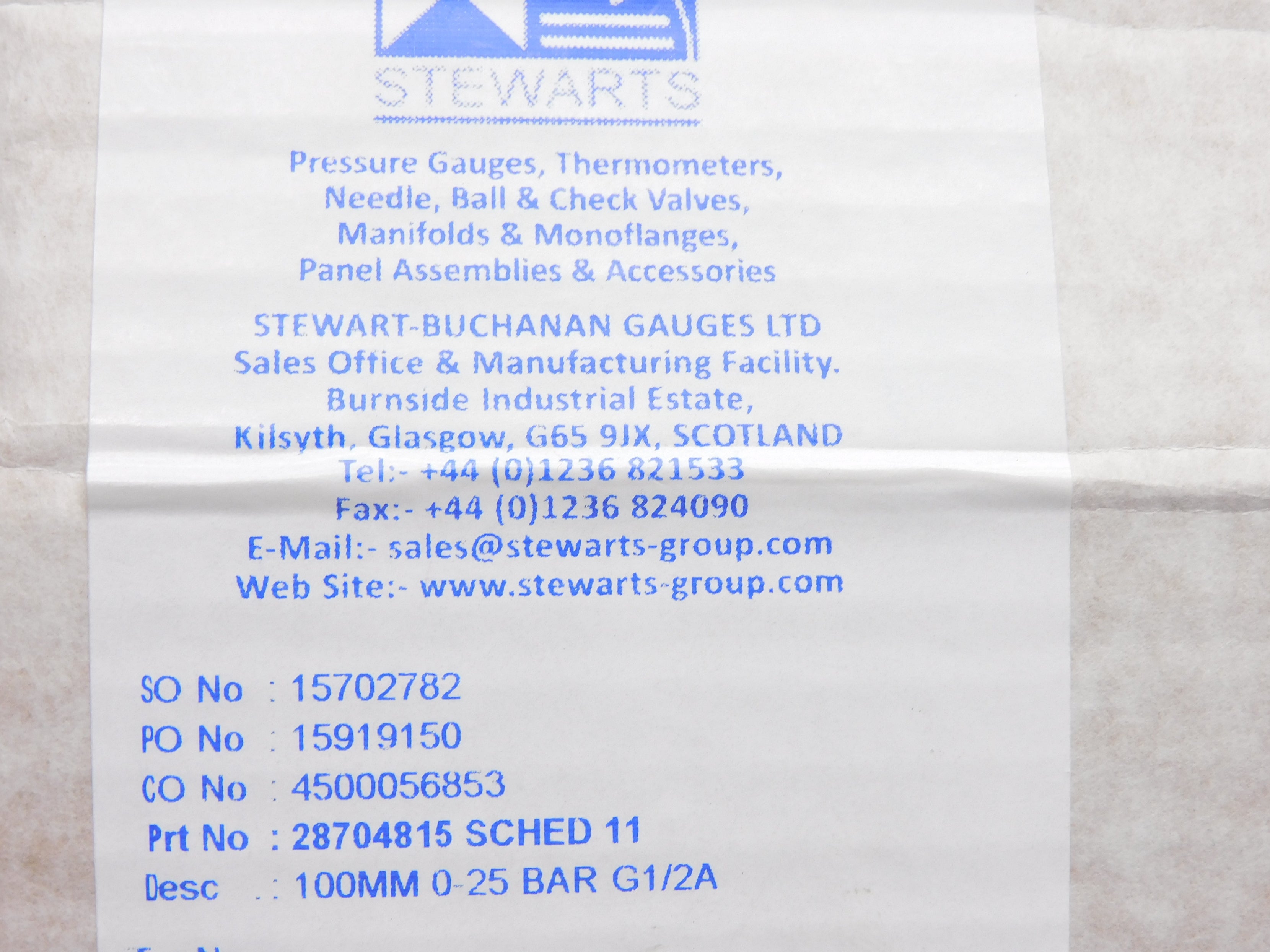 STEWARTS 28704815 (SCHED11) 0-25BAR NSMP