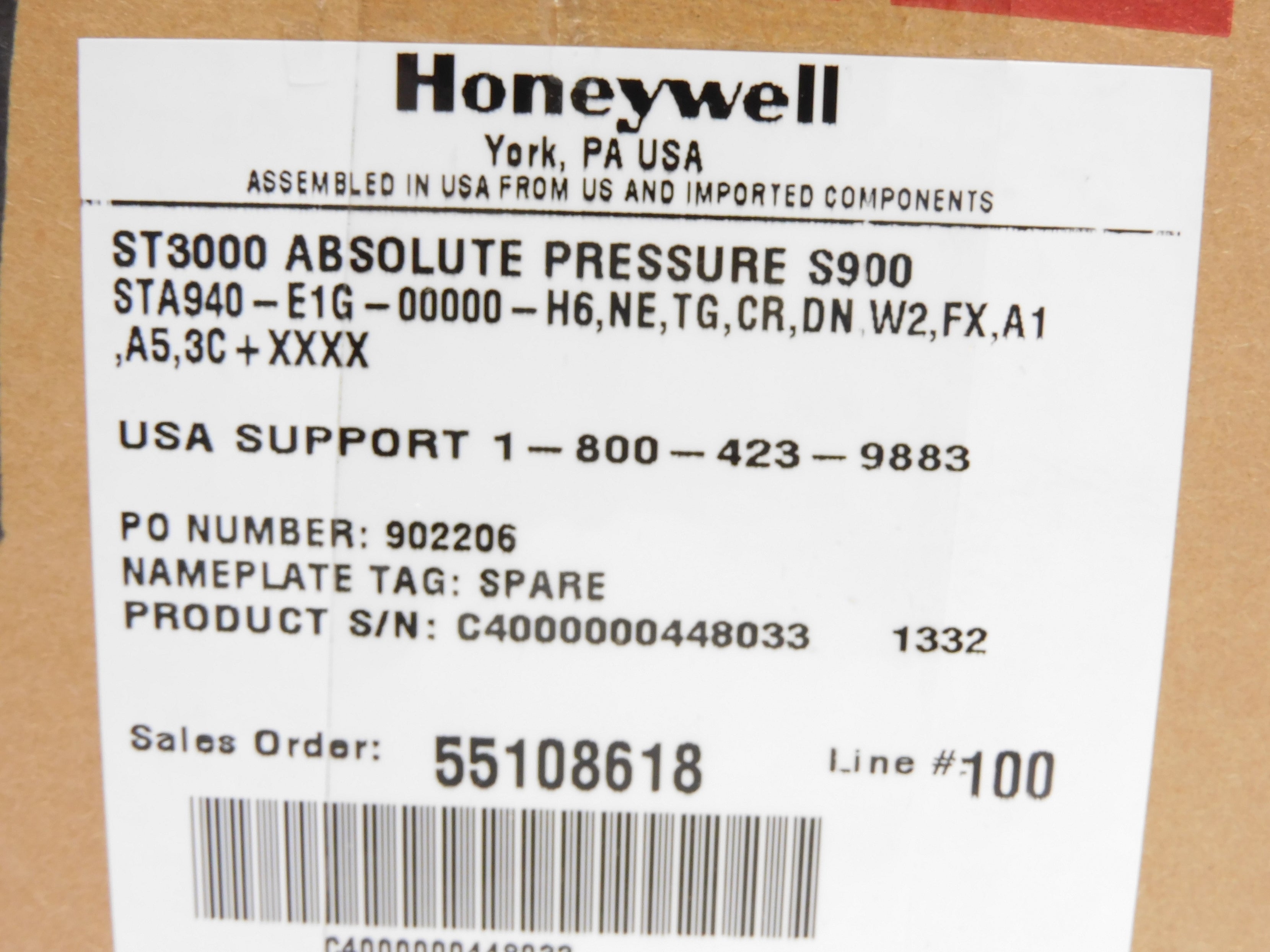 HONEYWELL STA940-E1G-00000-H6,NE,TG,CR,DN,W2,FX,A1,A5,3C+XXXX NSMP