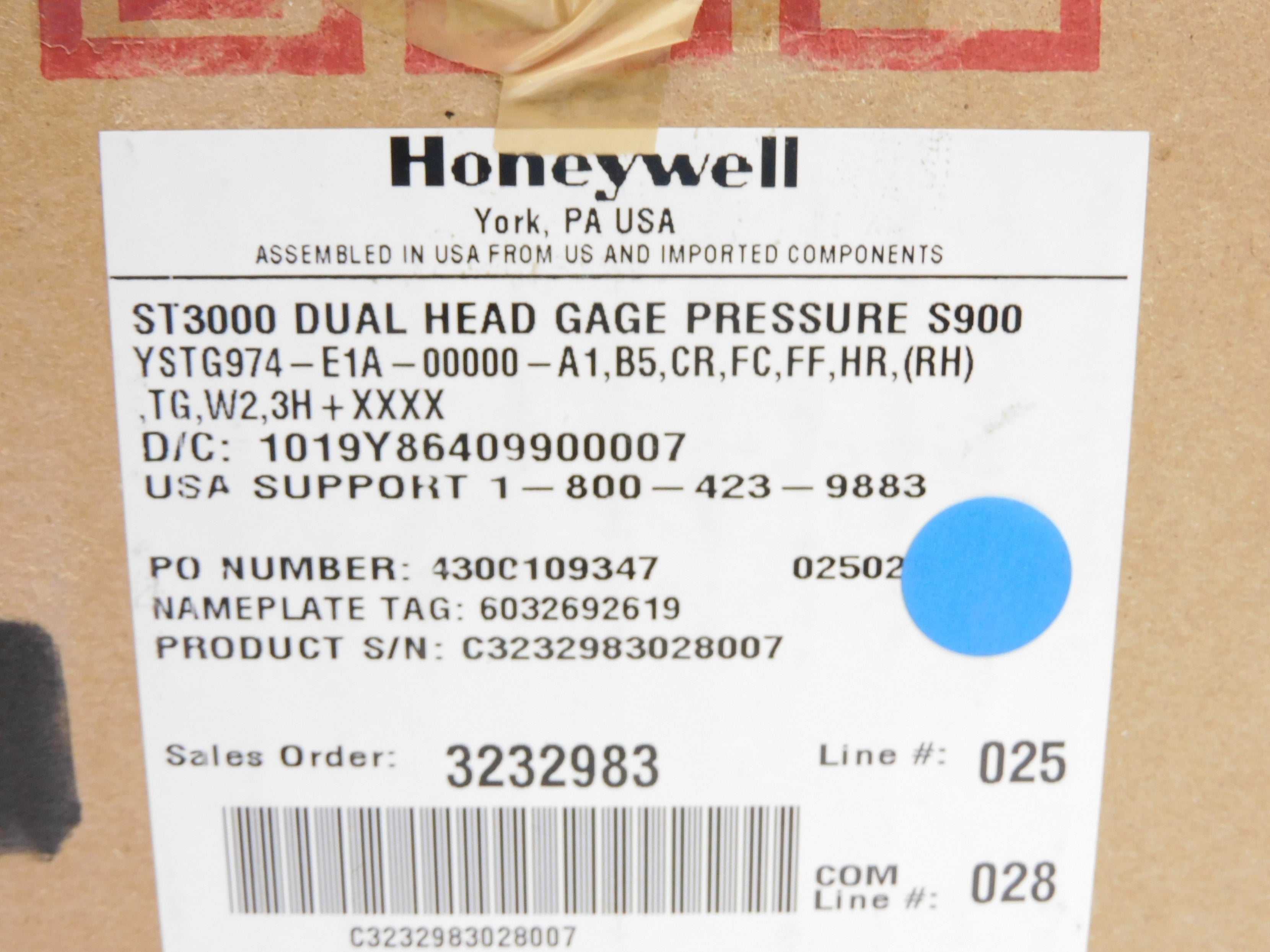 HONEYWELL YSTG974-E1A-00000-A1,B5,CR,FC,FF,HR,(RH), TG,W2,3H+XXXX NSMP