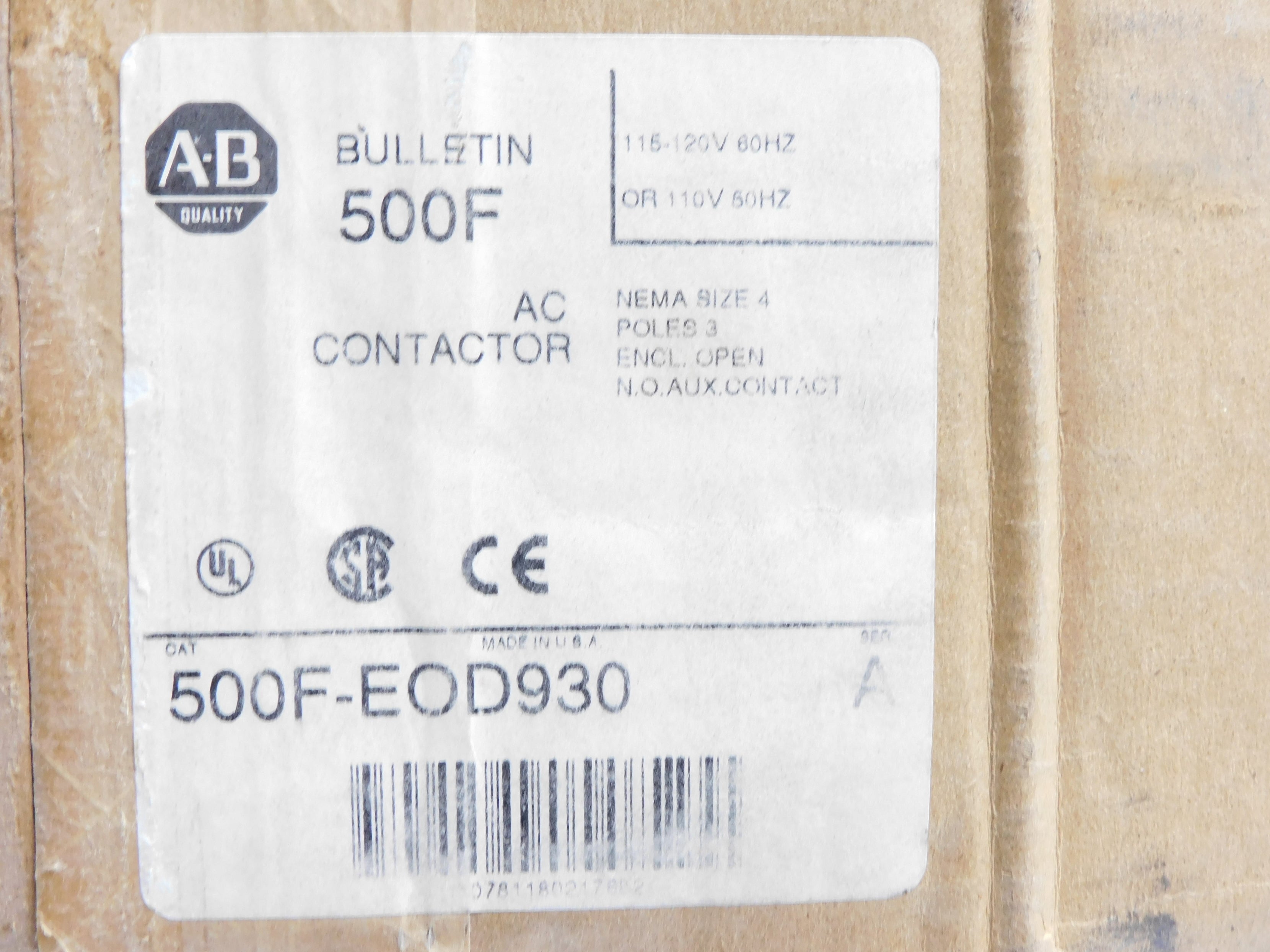 ALLEN BRADLEY 500F-EOD930 SER. A 110/115-120V 135A (BR/WH) NSMP
