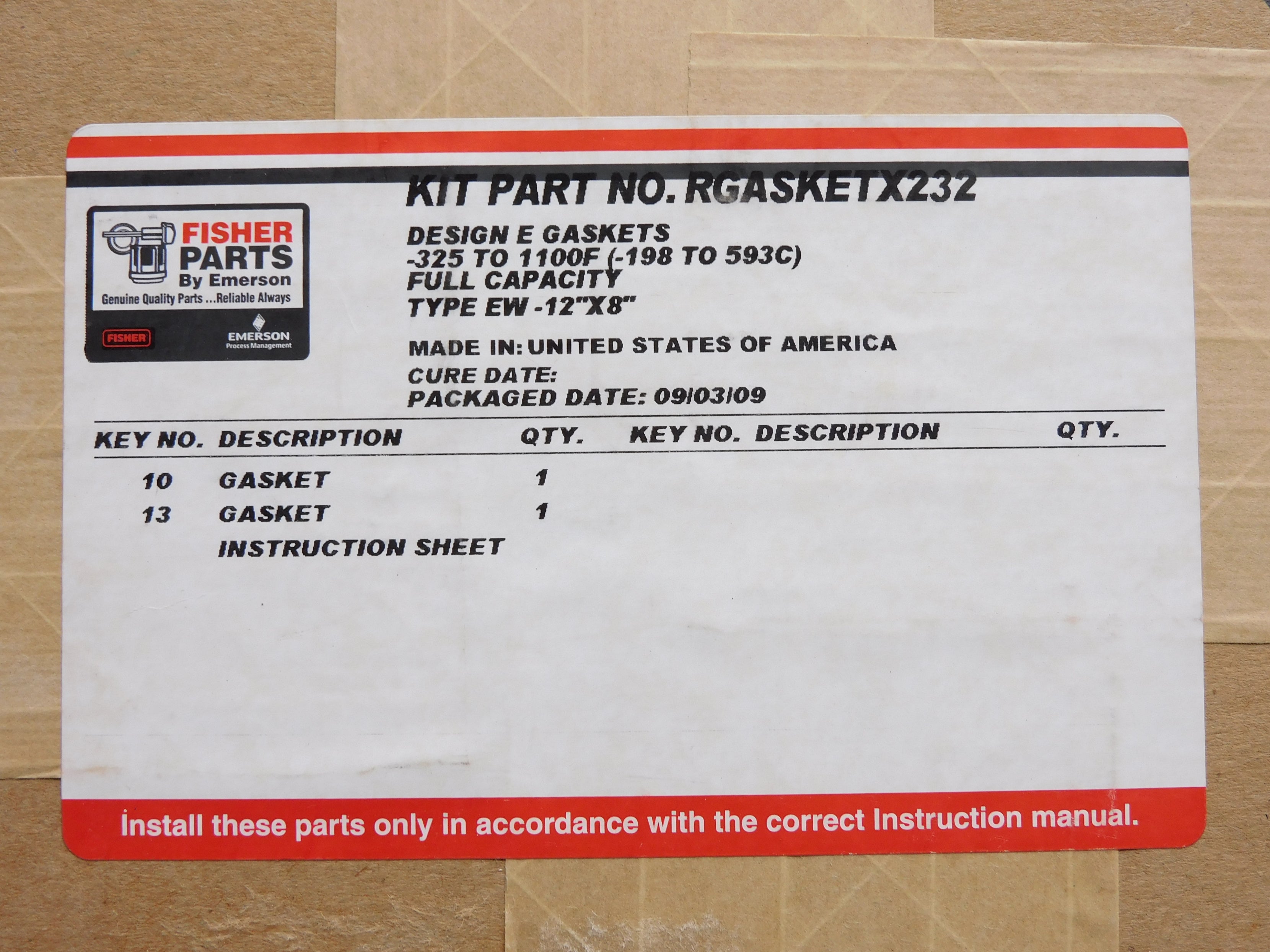 FISHER RGASKETX232 NSFS