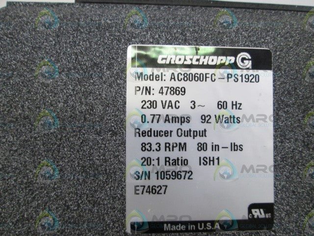 GROSCHOPP MOTOR AC8060FC-PS1920 *NEW IN BOX*