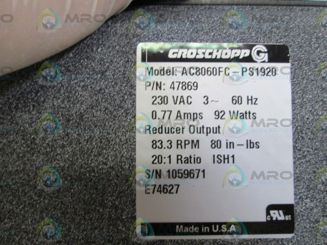 GROSCHOPP MOTOR AC8060FC-PS1920 *NEW NO BOX*