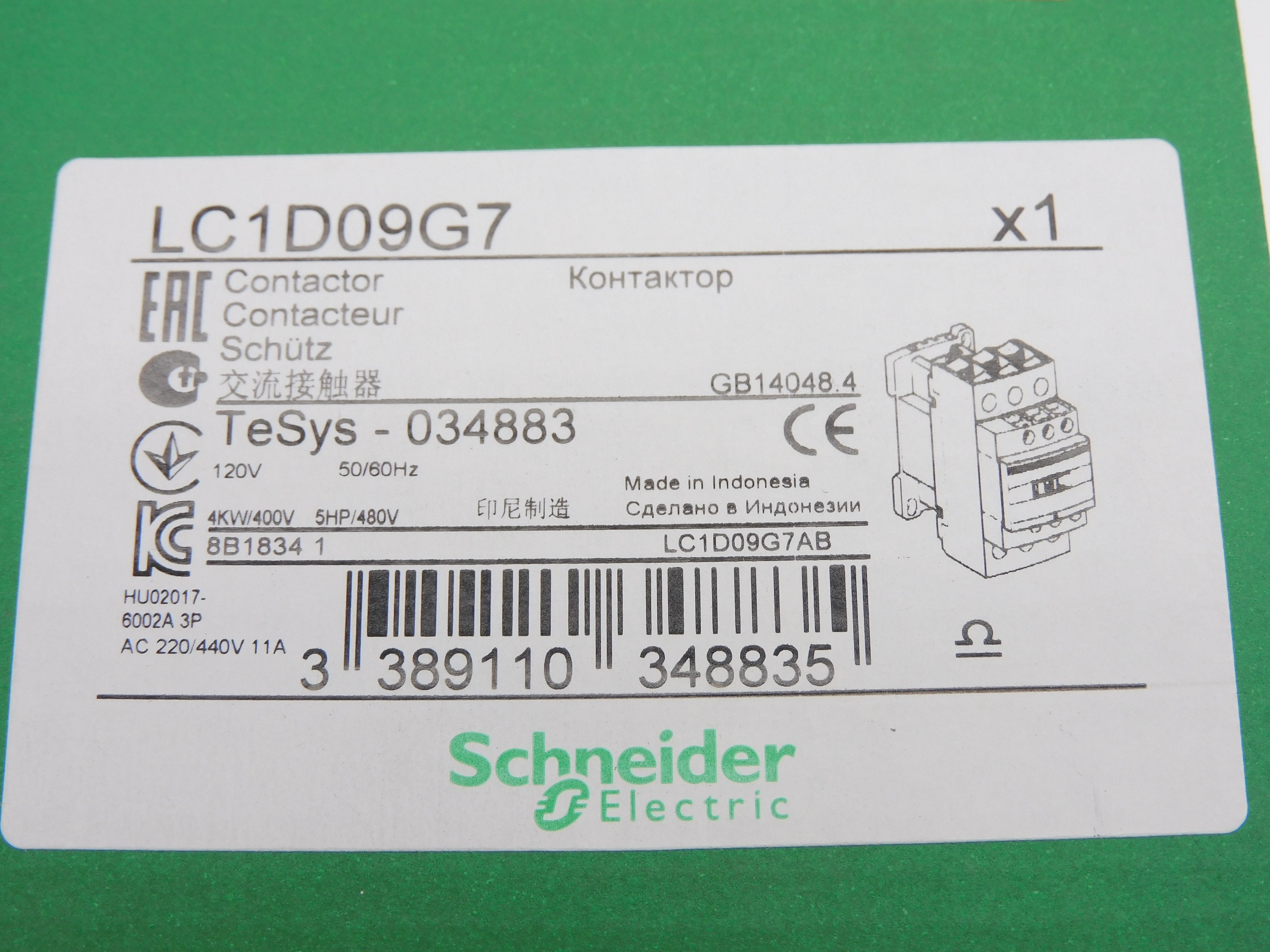 SCHNEIDER LC1D09G7 120V NSMP