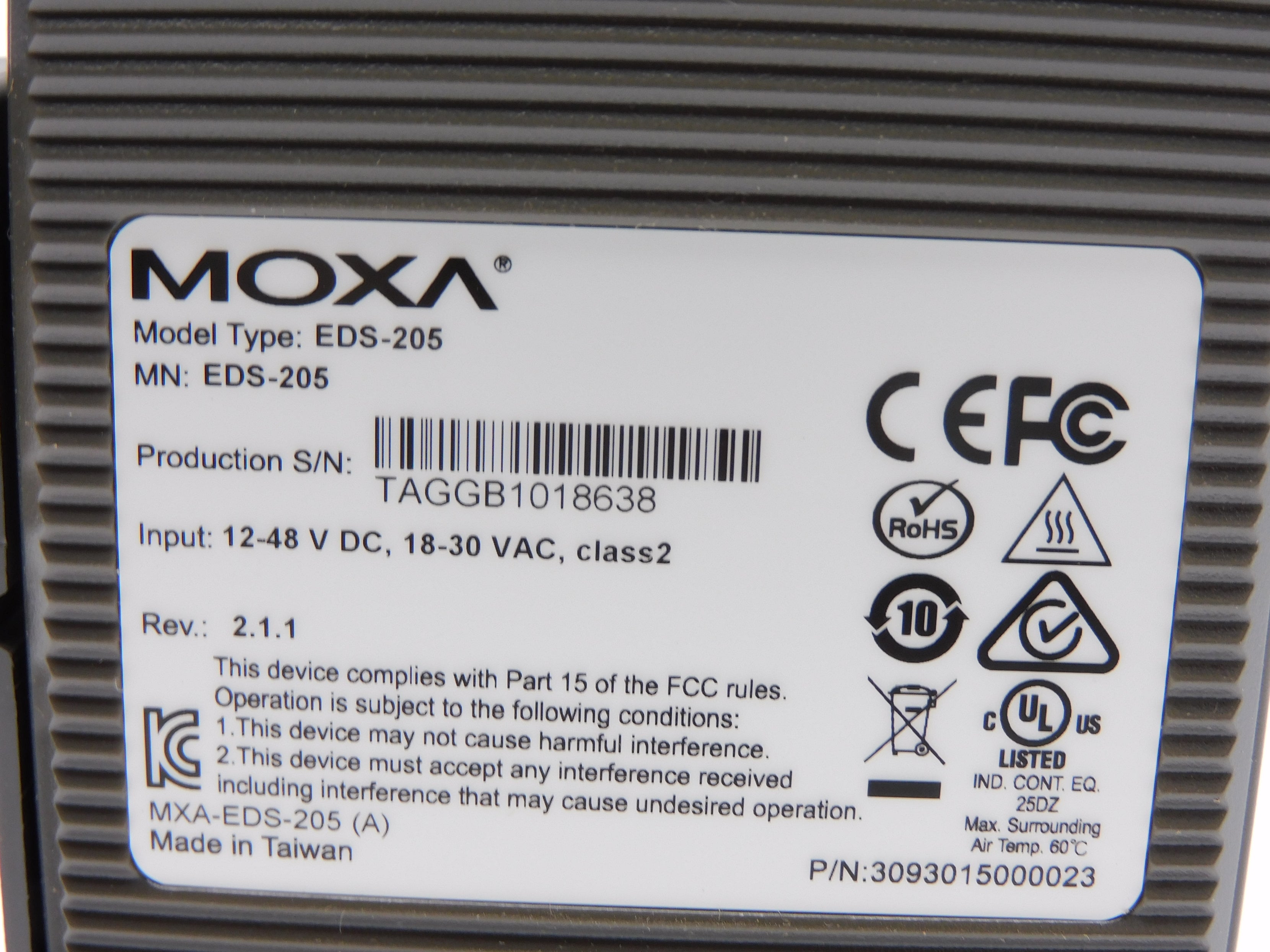 MOXA EDS-205 18-30VAC NSMP