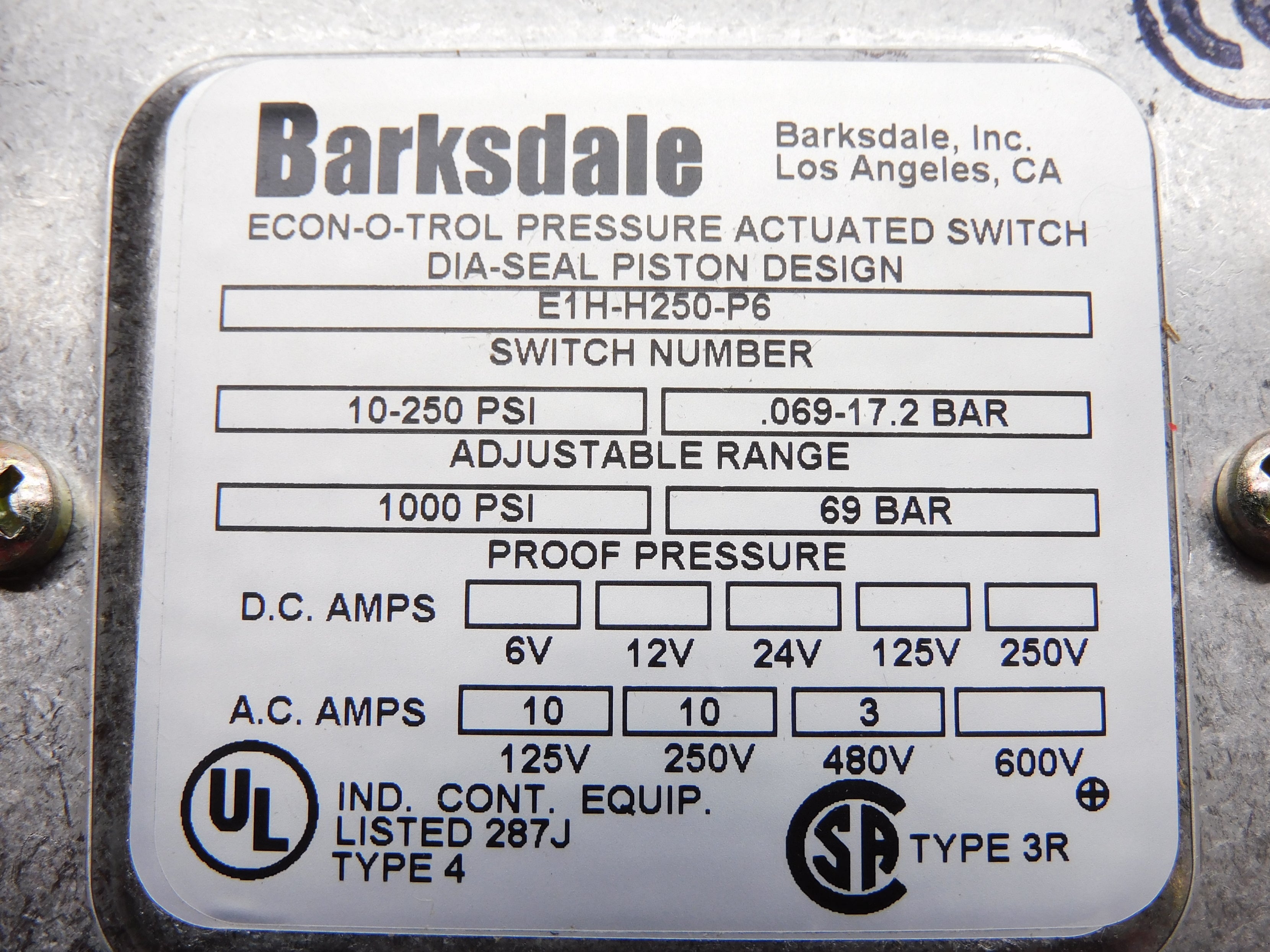 BARKSDALE E1H-H250-P6 NSNP