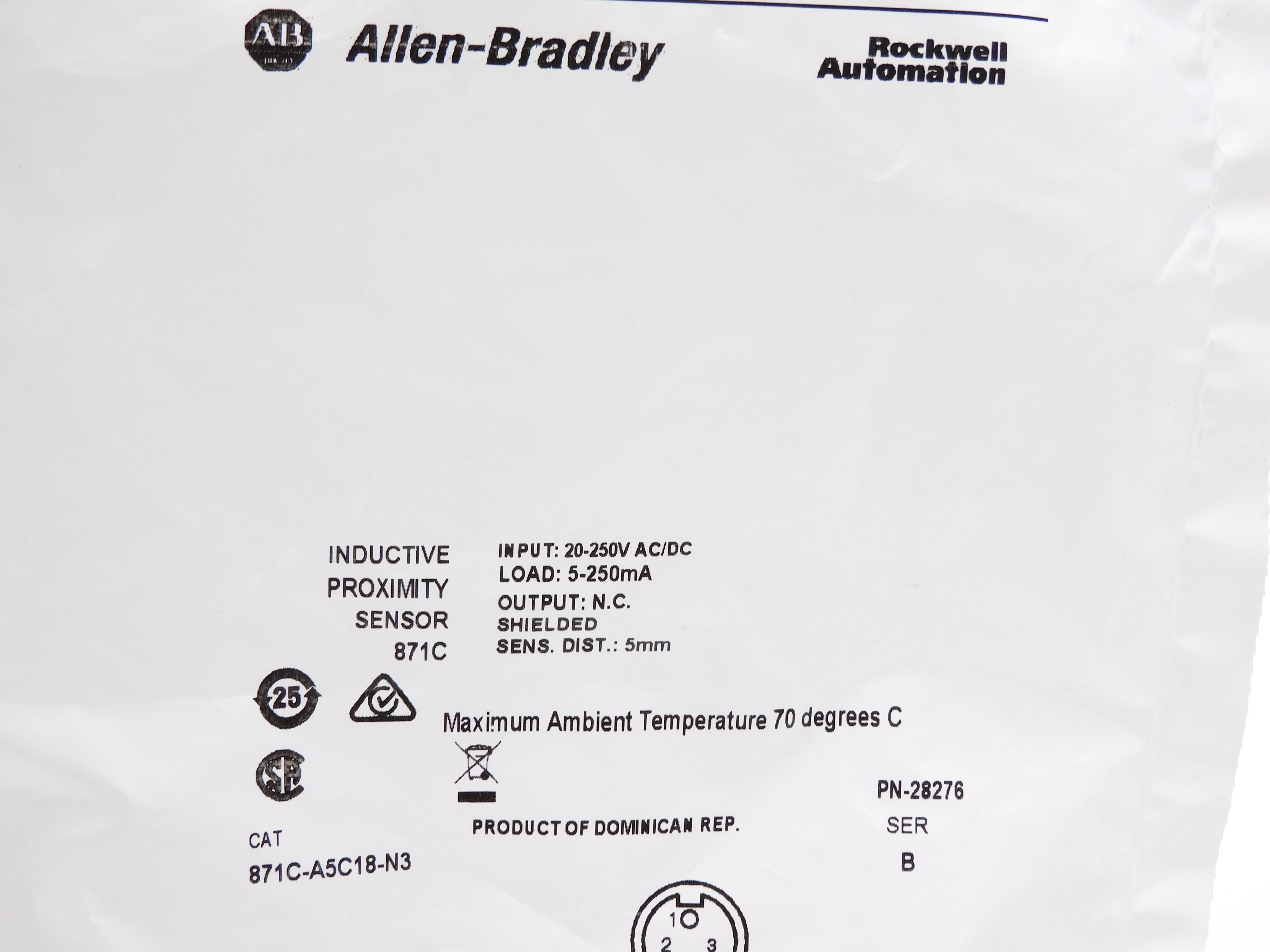 ALLEN BRADLEY 871C-A5C18-N3 SER. B 20-250VAC/DC NSMP