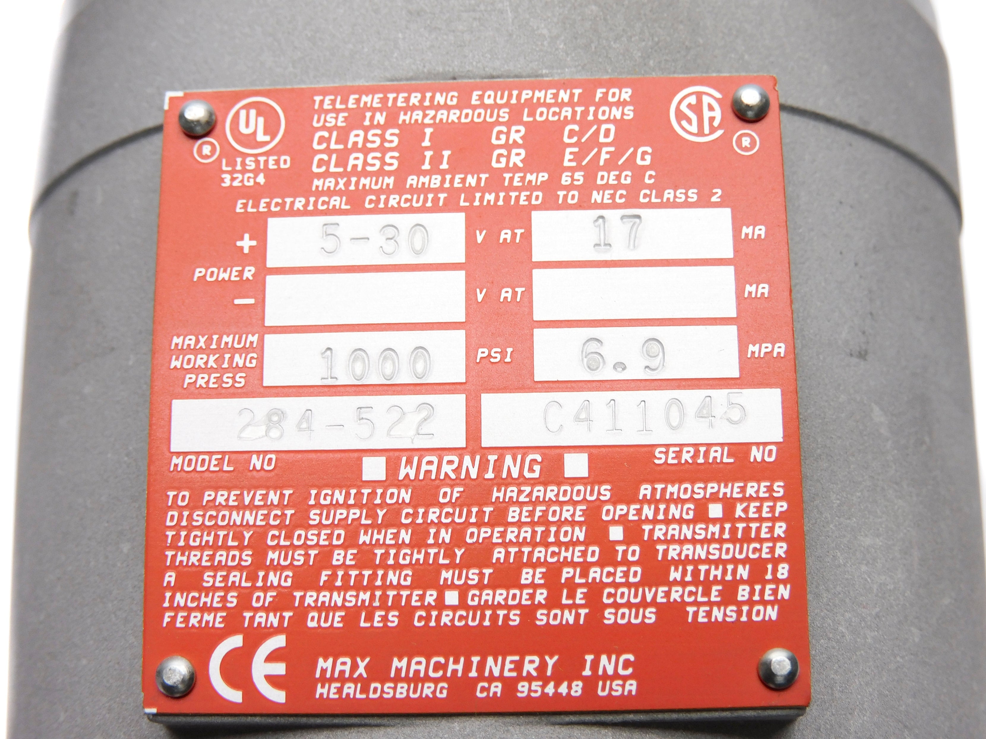 MAX MACHINERY 284-522 NSNP