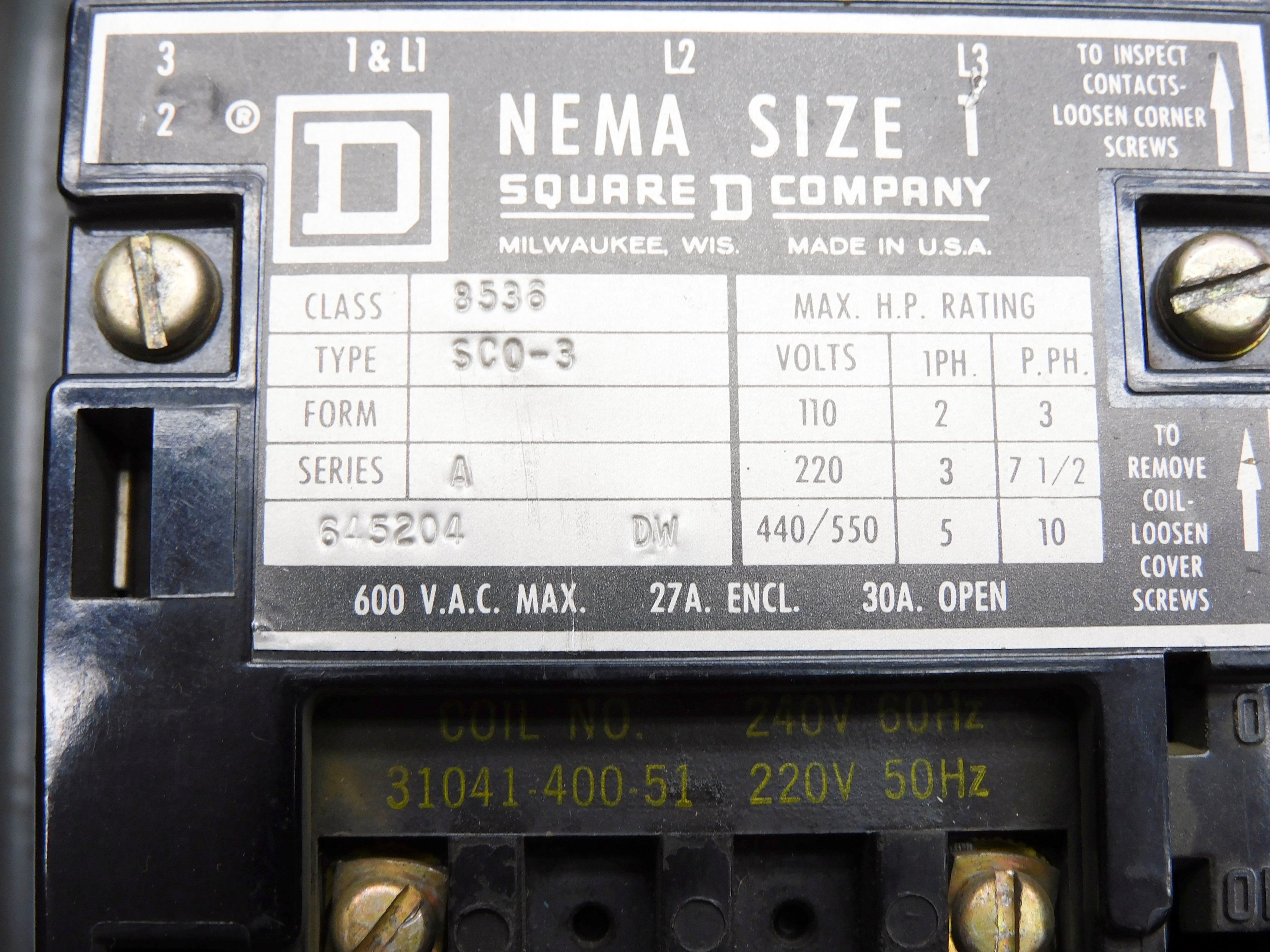 SQUARE D 8536SCO3 SER. A UNMP