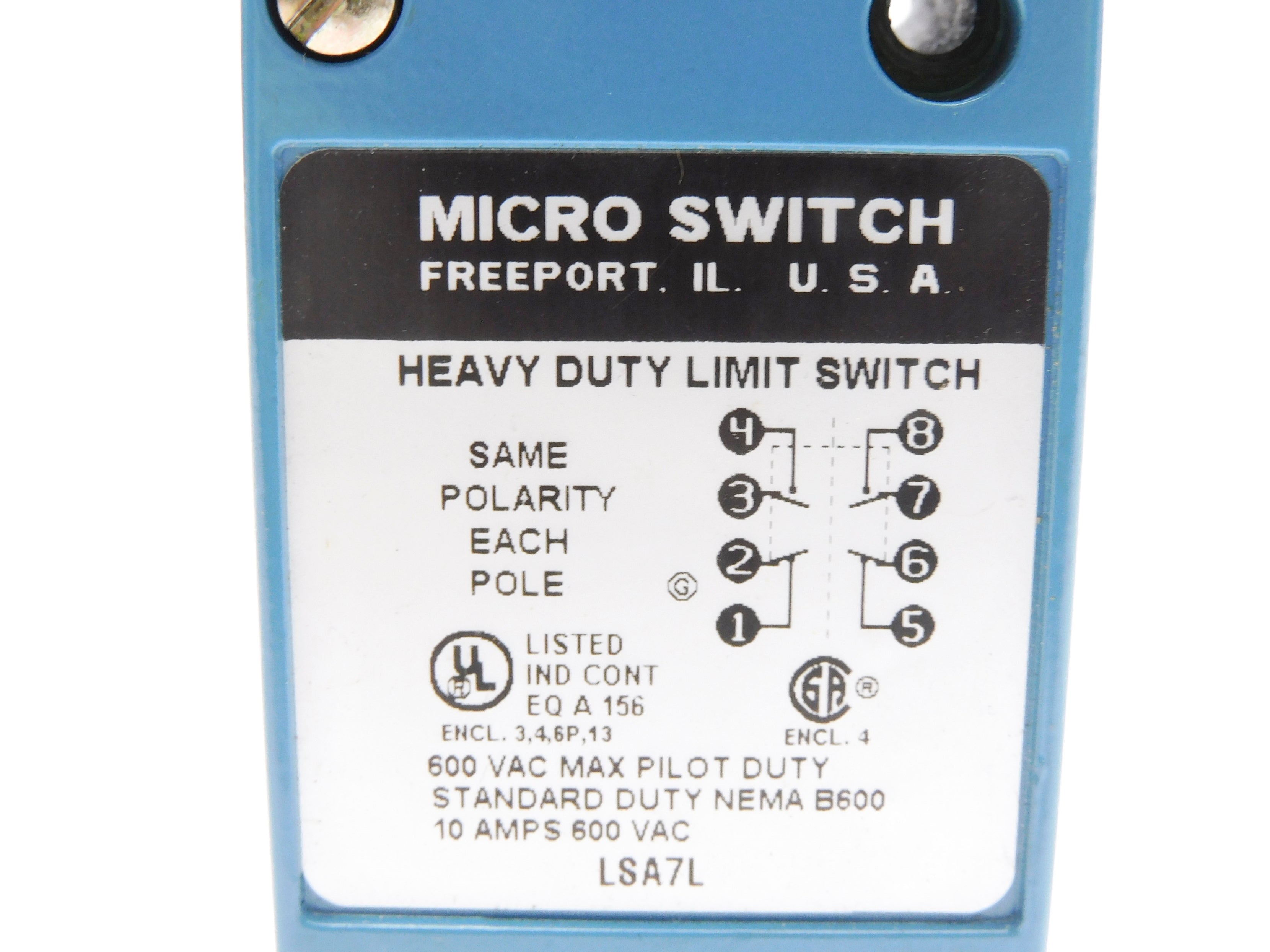 MICRO SWITCH LSA7L 600VAC 10A UNMP