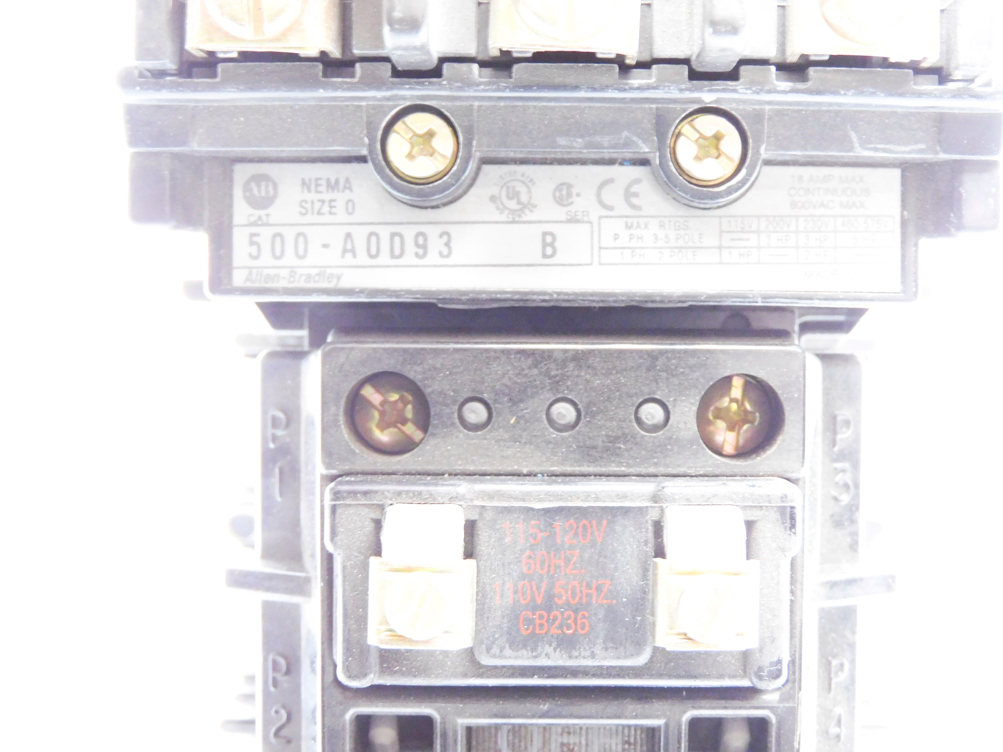 ALLEN BRADLEY 500-AOD93 SER. B 120V 18A NSNP