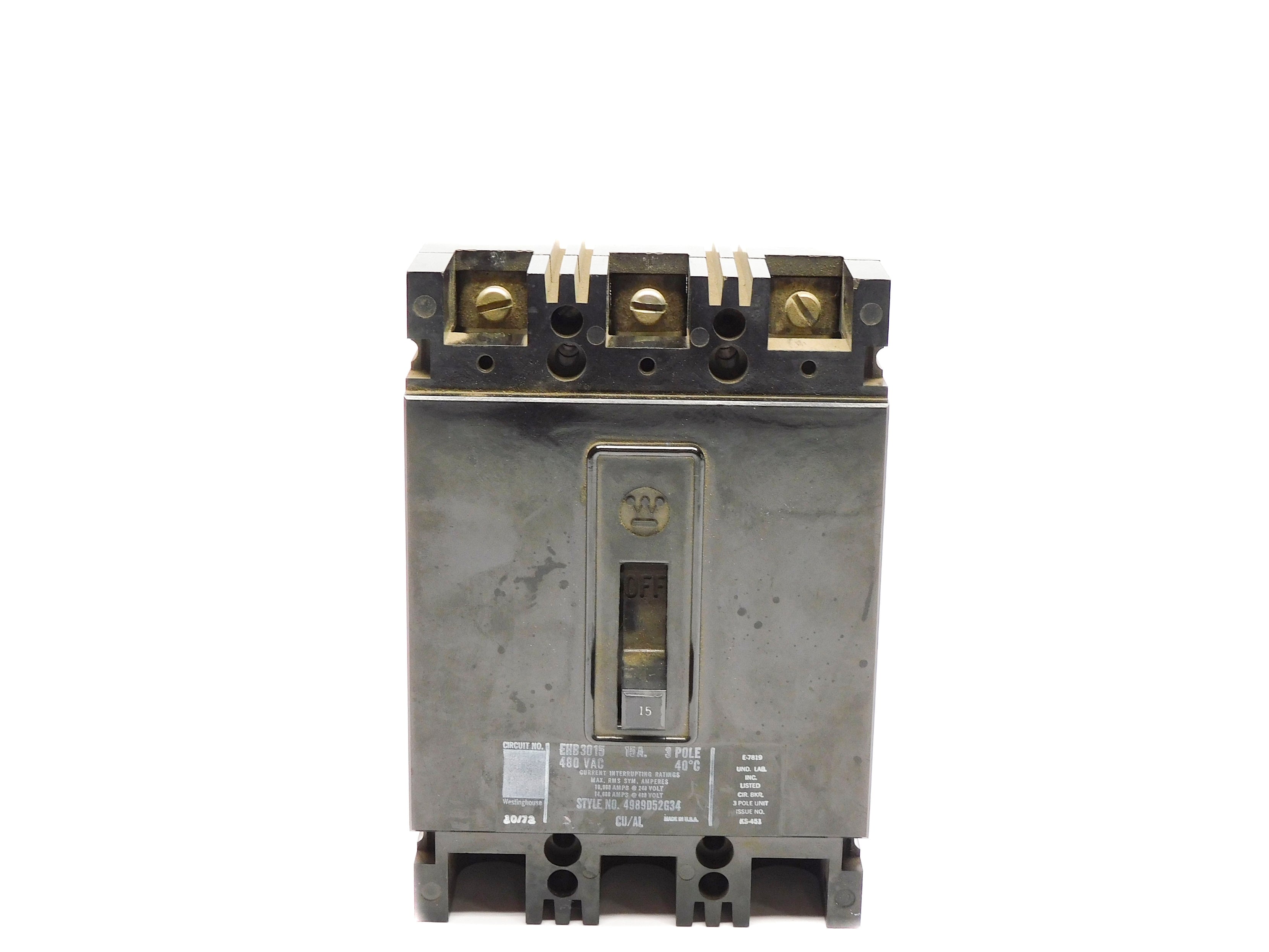 WESTINGHOUSE EHB3015 15A 480VAC UNMP