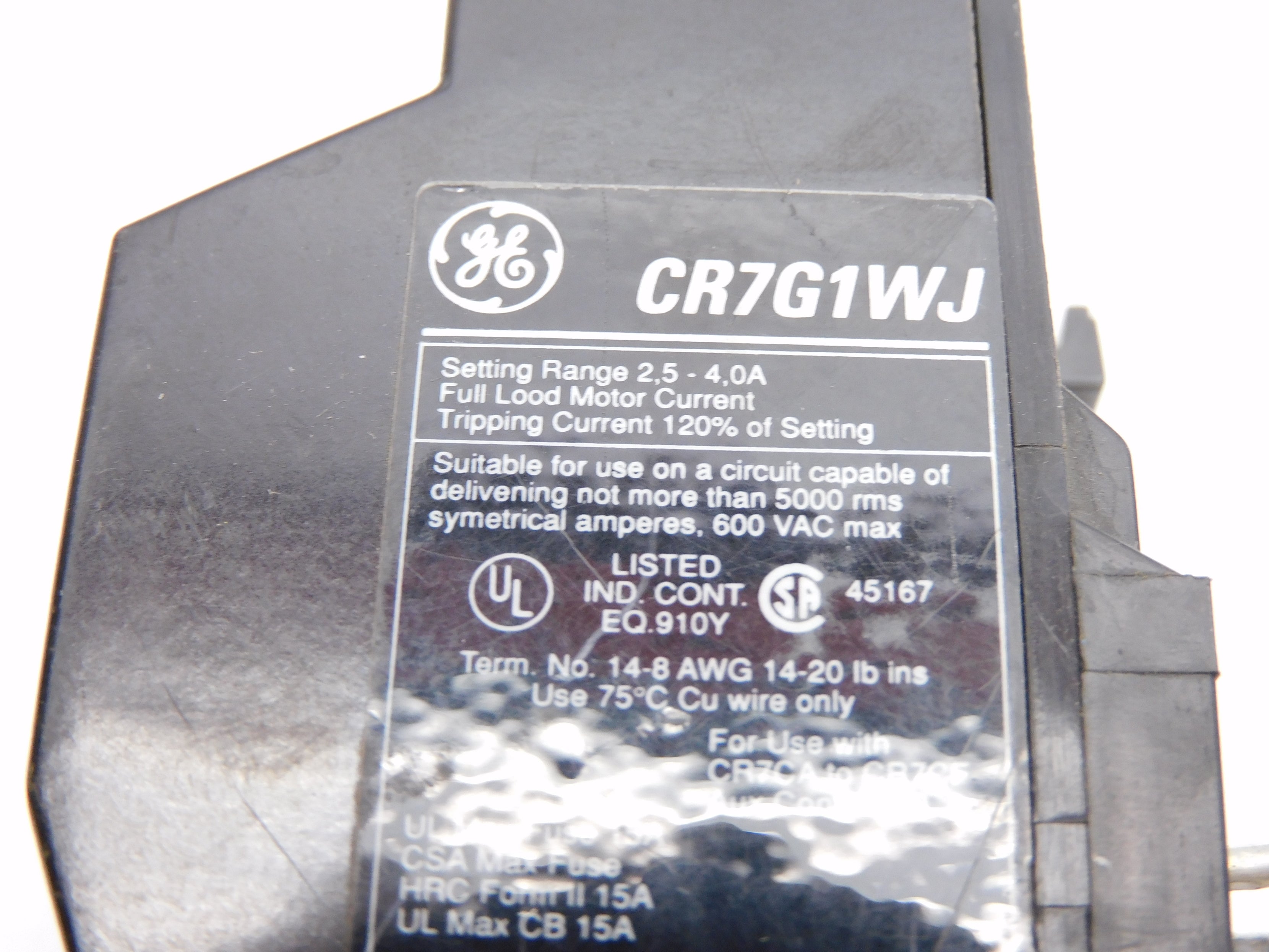 GENERAL ELECTRIC CR7G1WJ 600VAC 2.5-4.0A UNMP