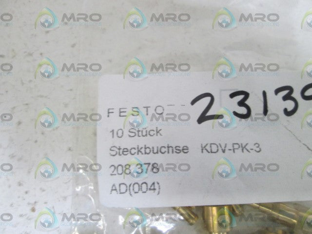 LOT OF 10 FESTO TERMINAL SOCKET KDV-PK-3 *NEW IN BAG*