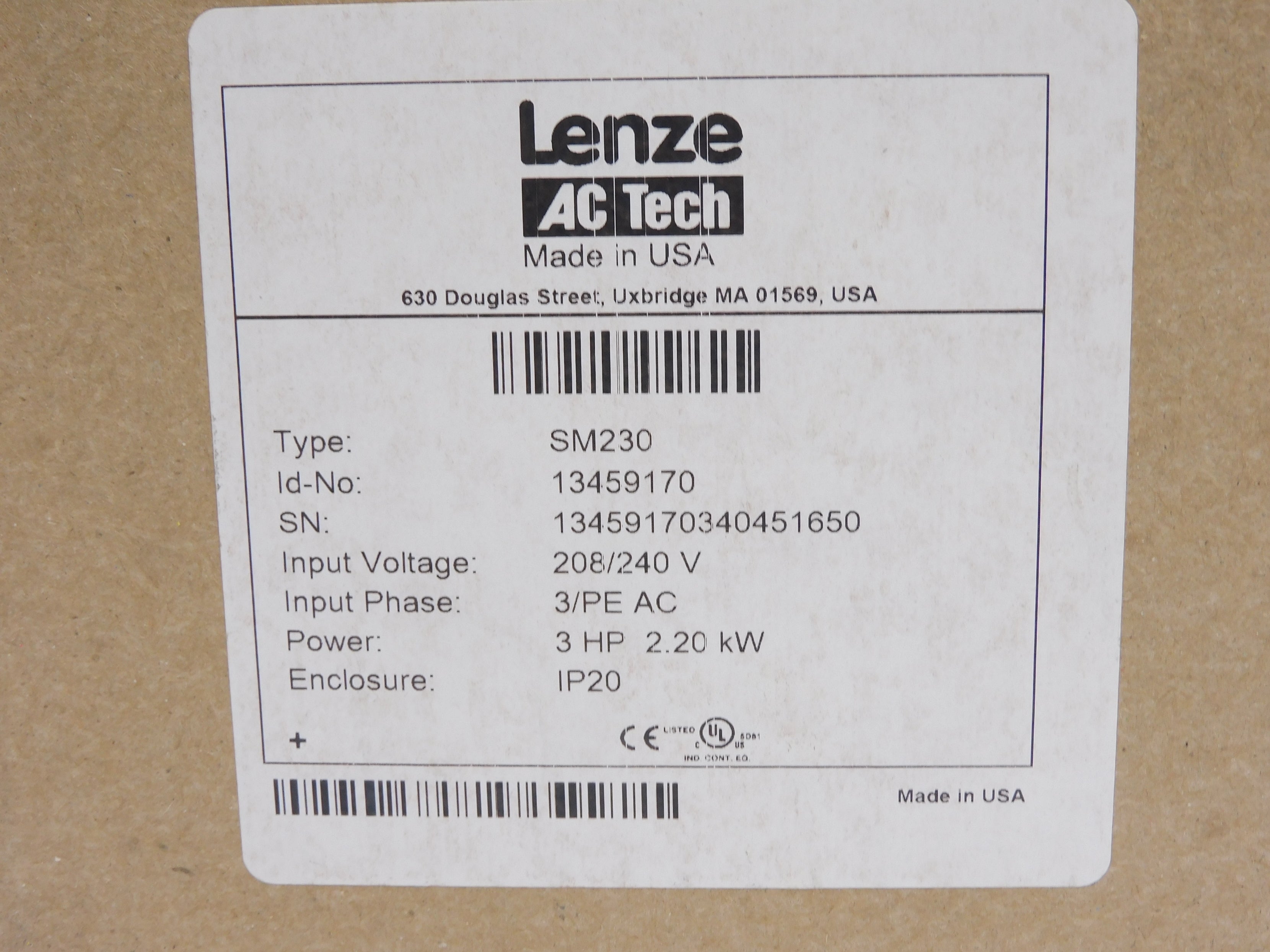 LENZE SM230 208/240V 12.4/10.8A NSMP