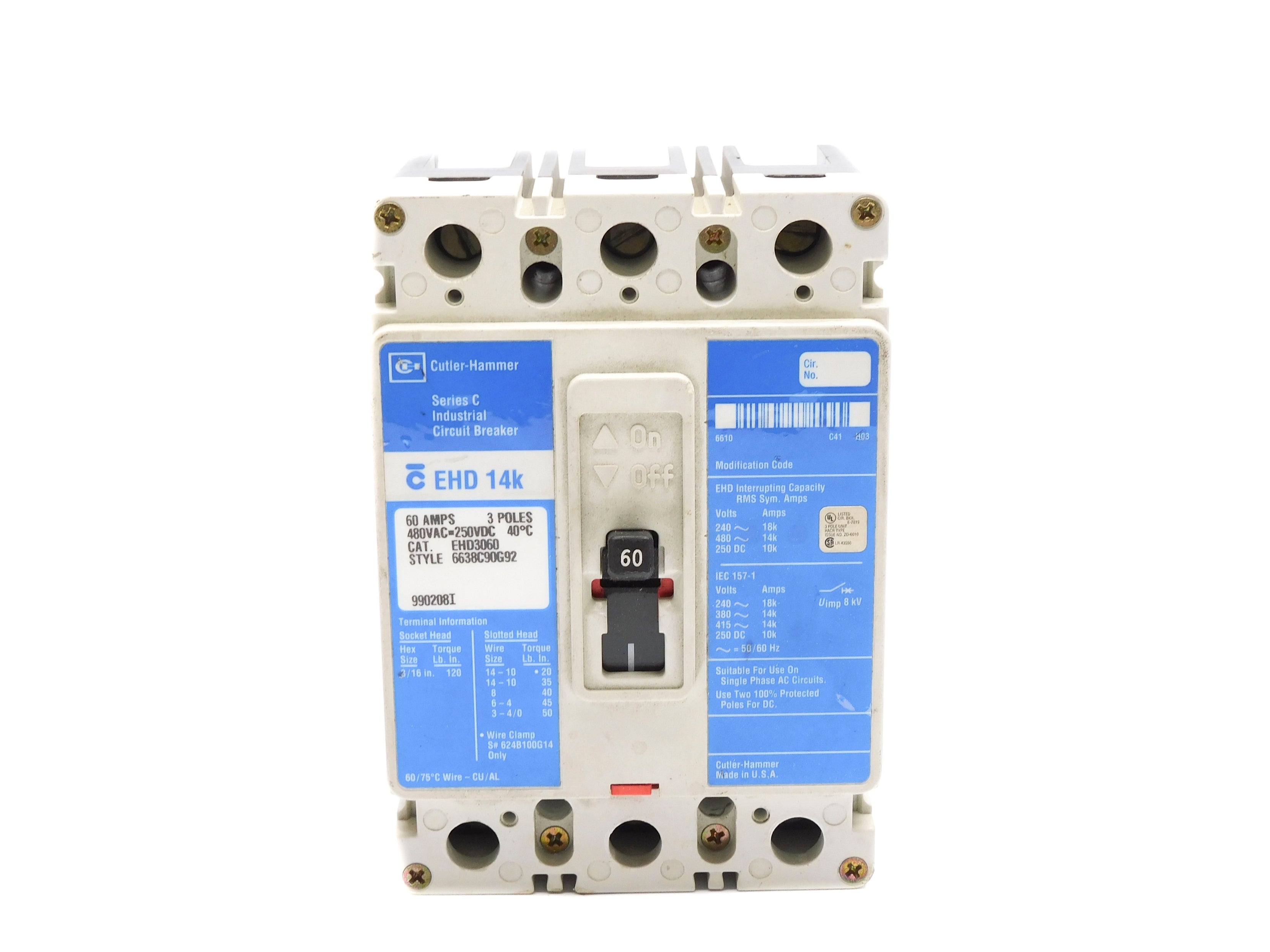 CUTLER HAMMER EHD3060 SER. C 60A 480VAC (BLUE) UNMP