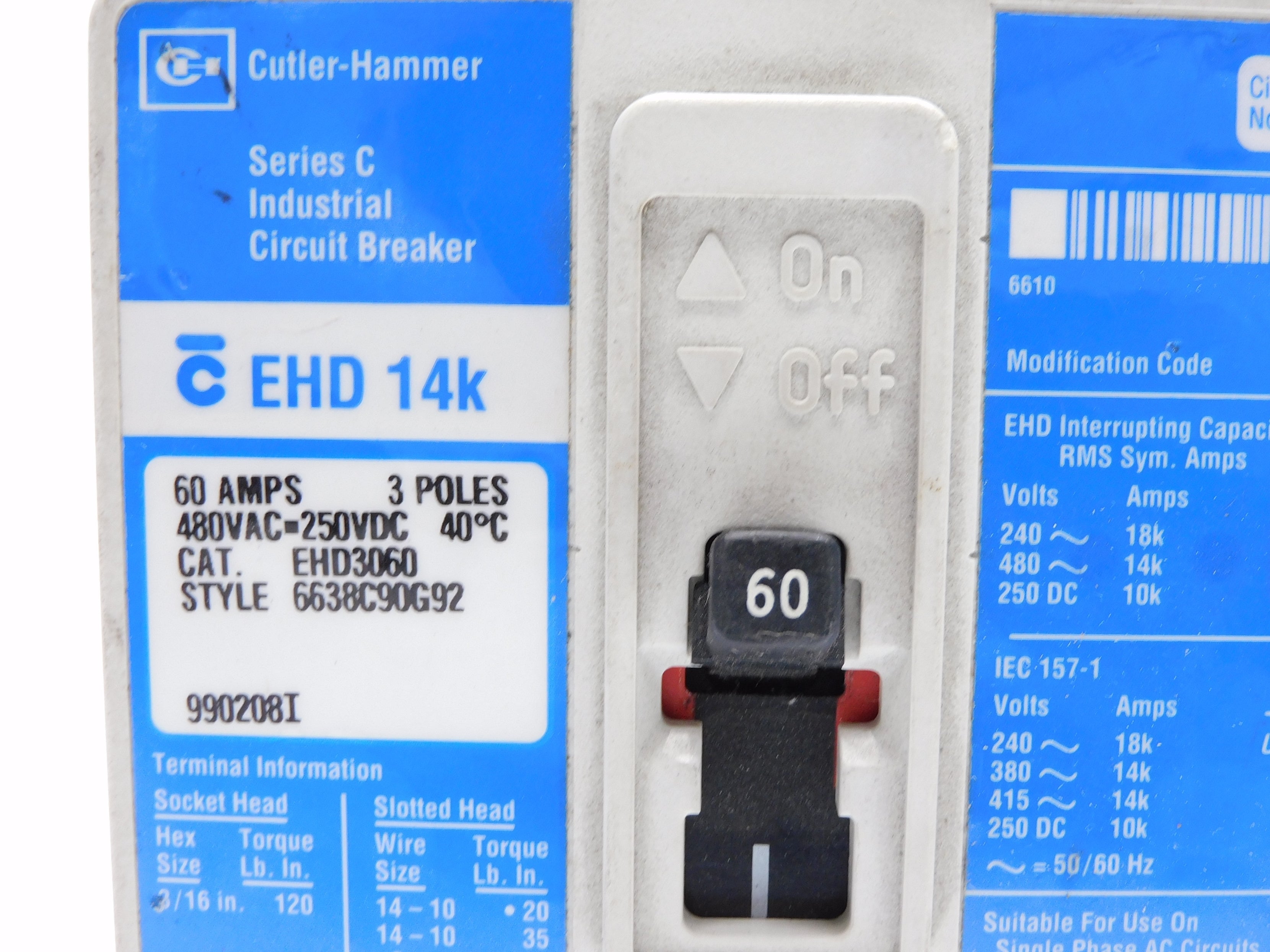 CUTLER HAMMER EHD3060 SER. C 60A 480VAC (BLUE) UNMP